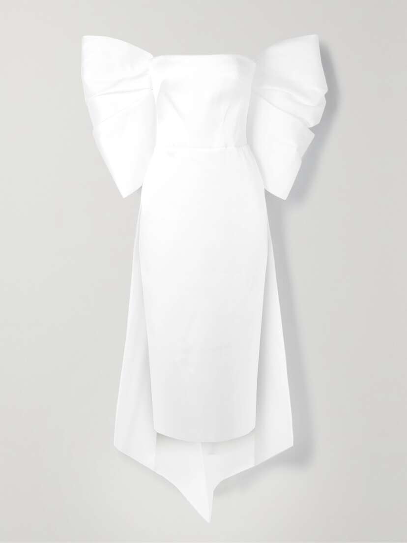 RASARIO Bow-embellished Satin Midi Dress