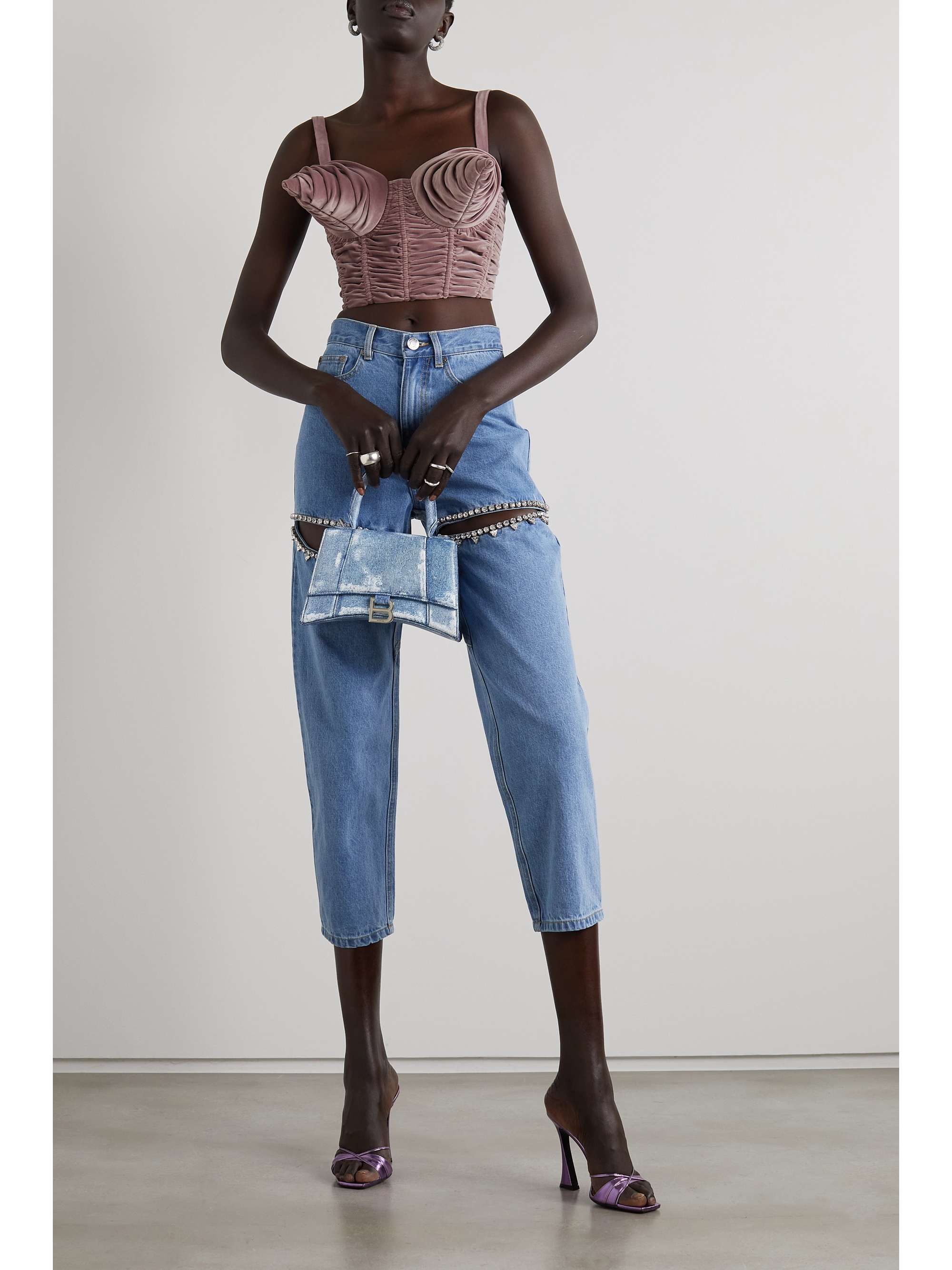 Lotta Volkova lace-up ruched velvet 