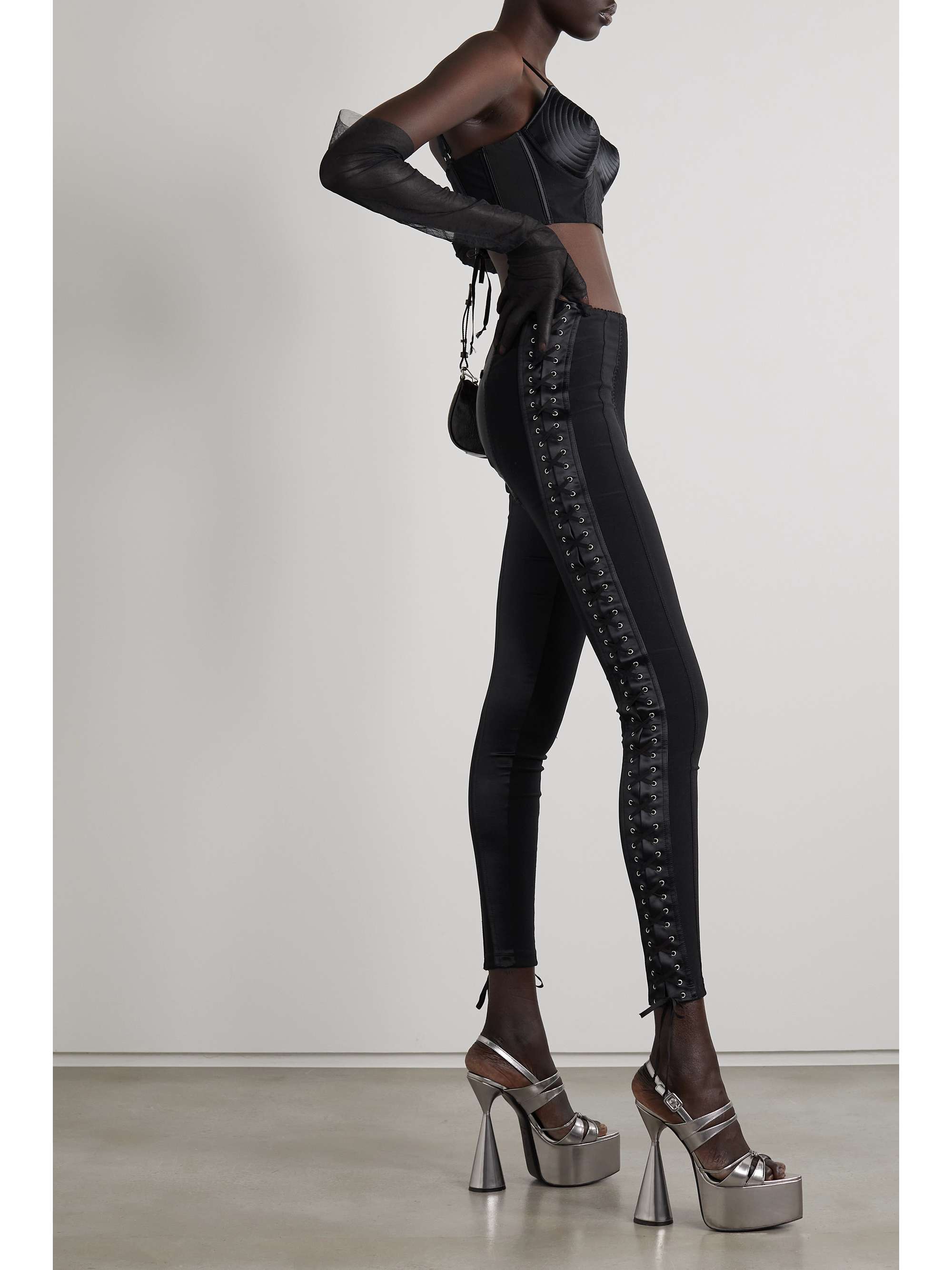 JEAN PAUL GAULTIER + Lotta Volkova lace-up crepe and satin leggings