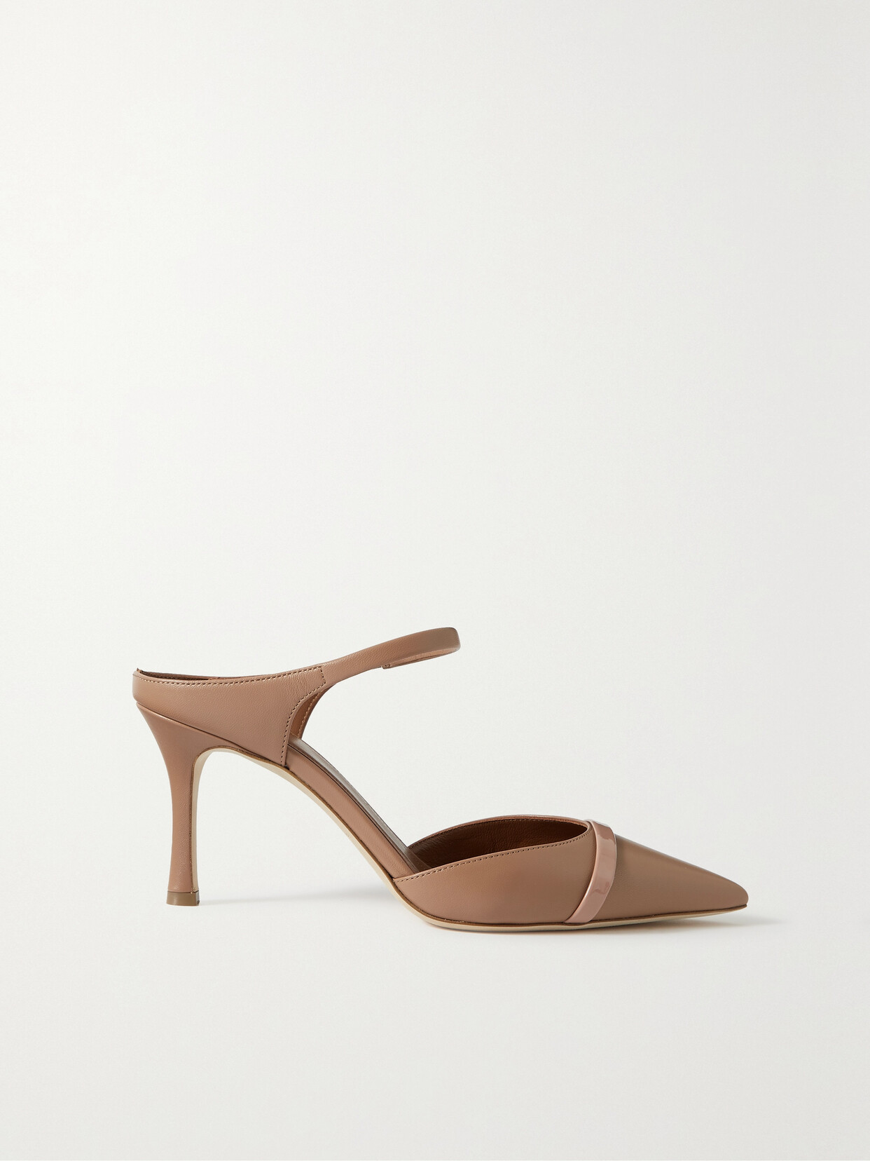 Malone Souliers Uma 80 Patent-trimmed Leather Mules - Neutrals