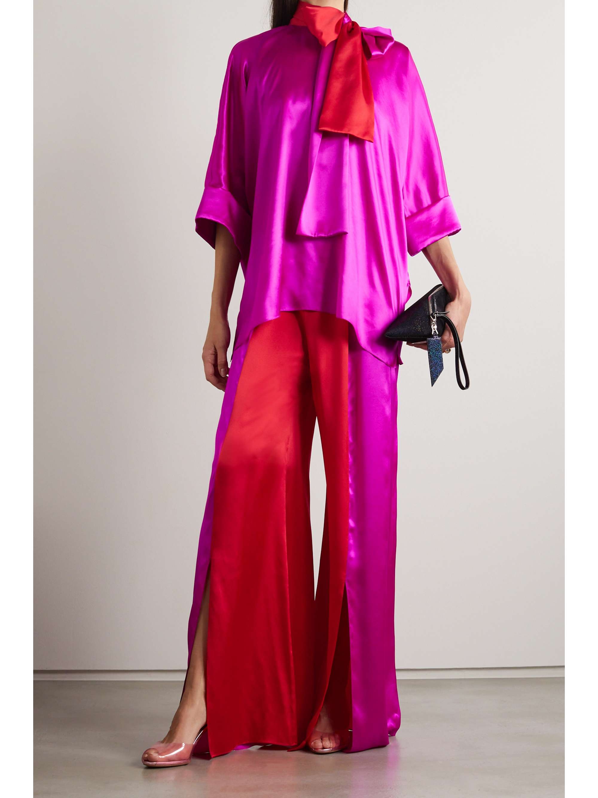 HALPERN Two-tone silk-satin top