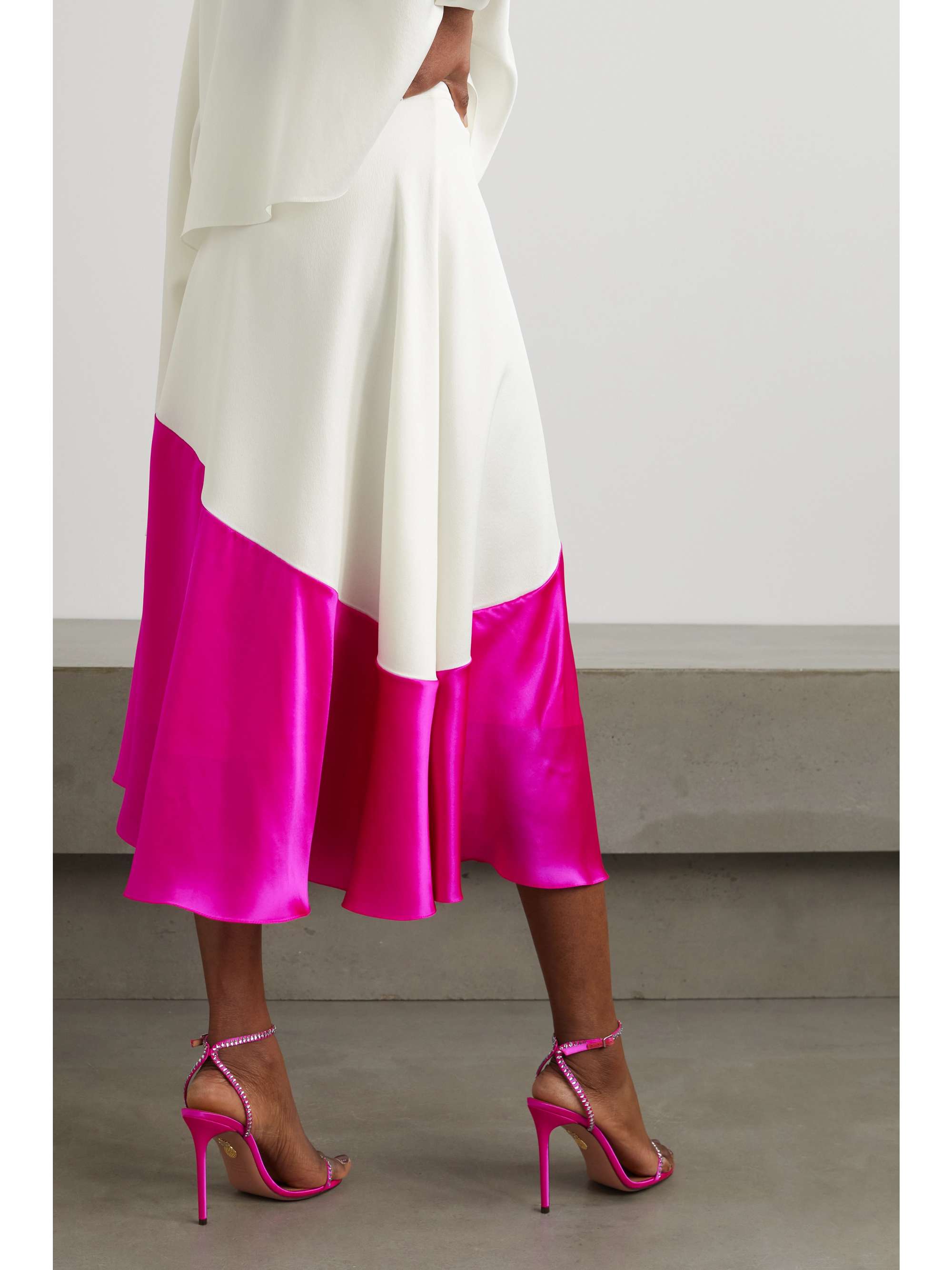 HALPERN Two-tone silk-satin midi skirt