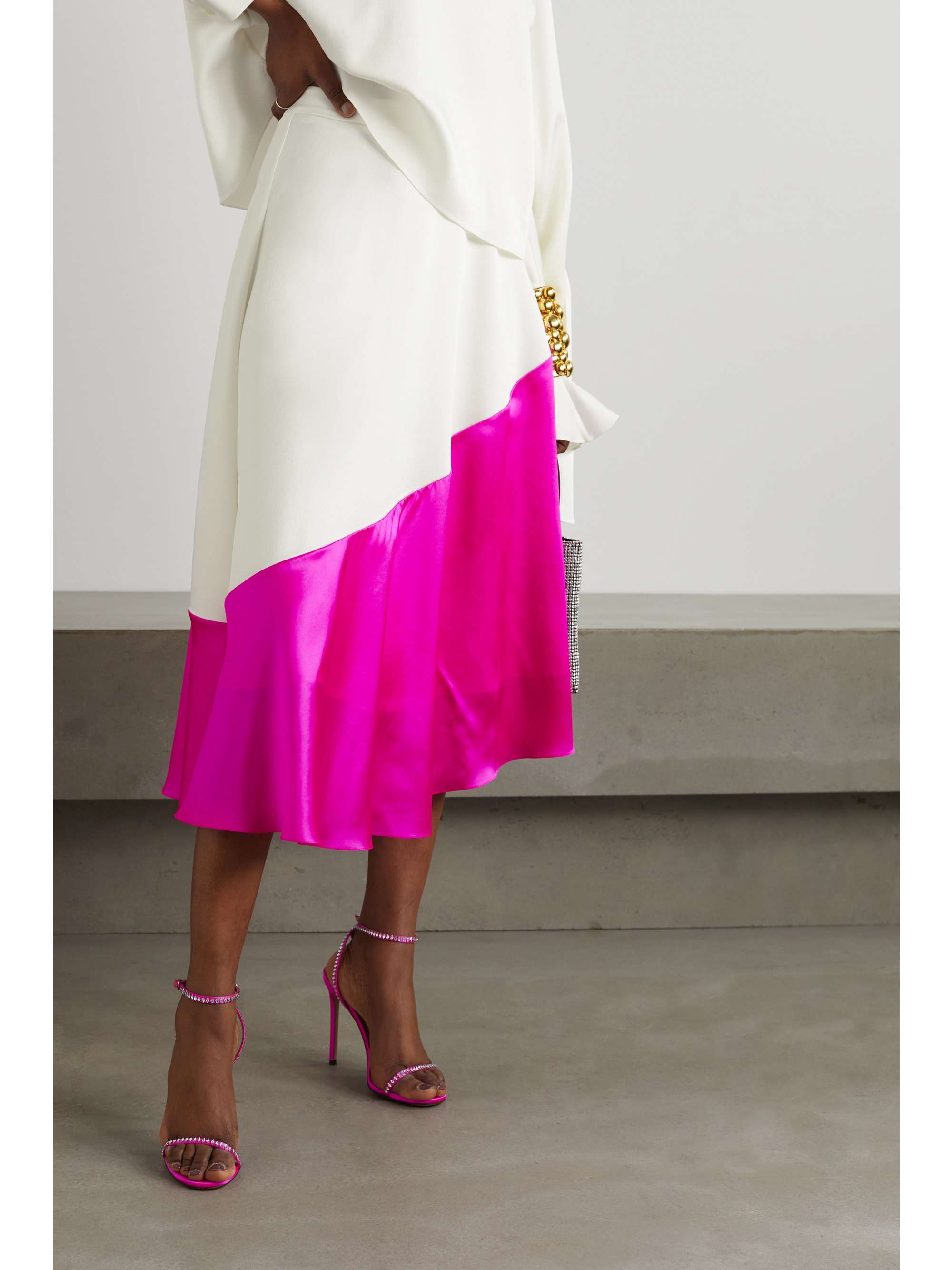 HALPERN Two-tone silk-satin midi skirt