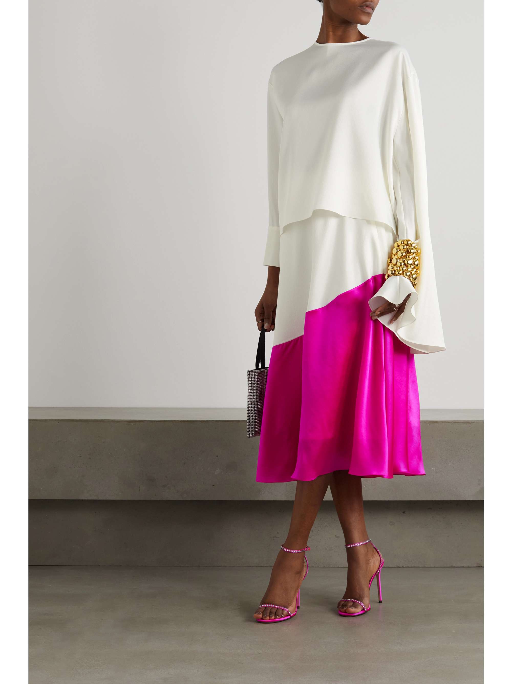 HALPERN Two-tone silk-satin midi skirt