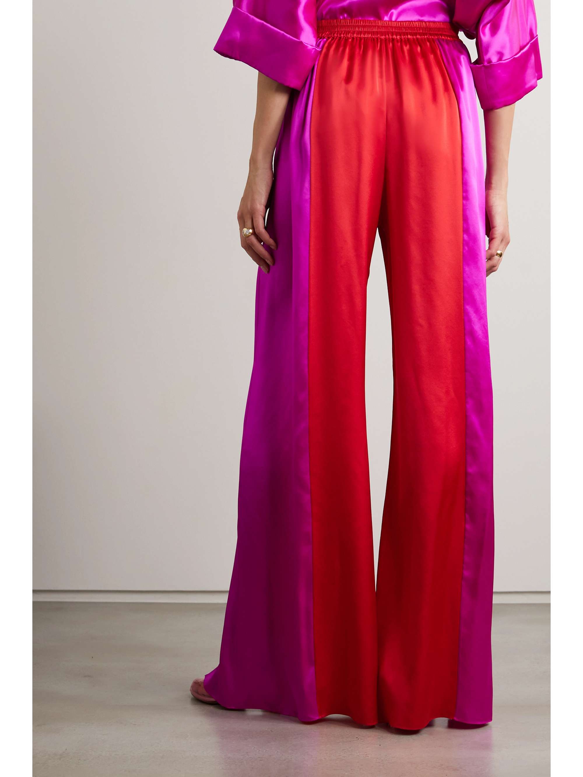 HALPERN Two-tone silk-satin wide-leg pants
