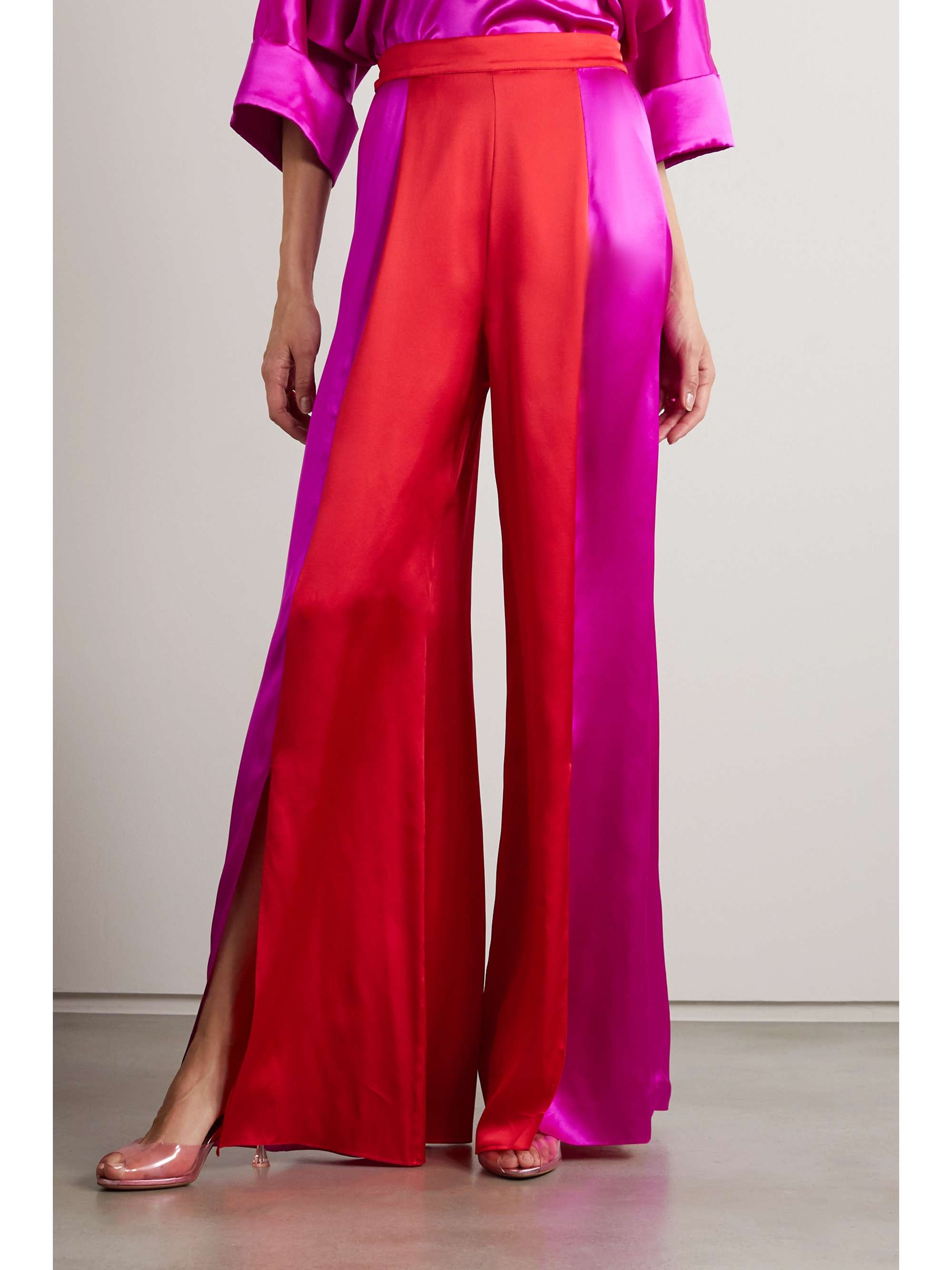 HALPERN Two-tone silk-satin wide-leg pants