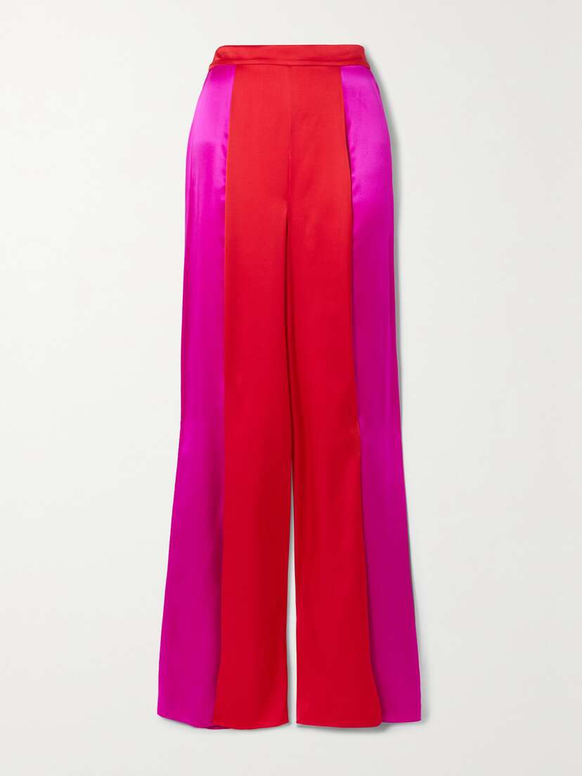 Halpern Two-tone Silk-satin Wide-leg Pants