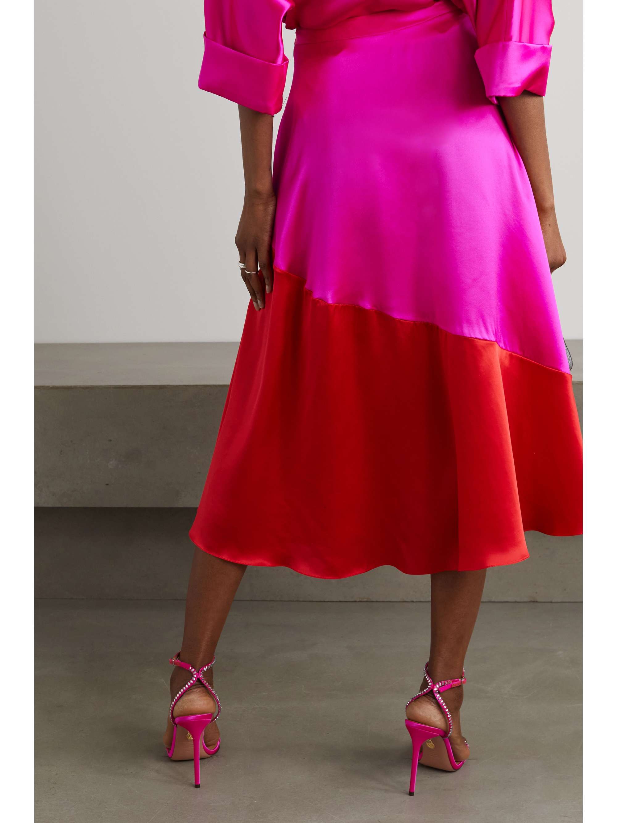 HALPERN Two-tone silk-satin midi skirt