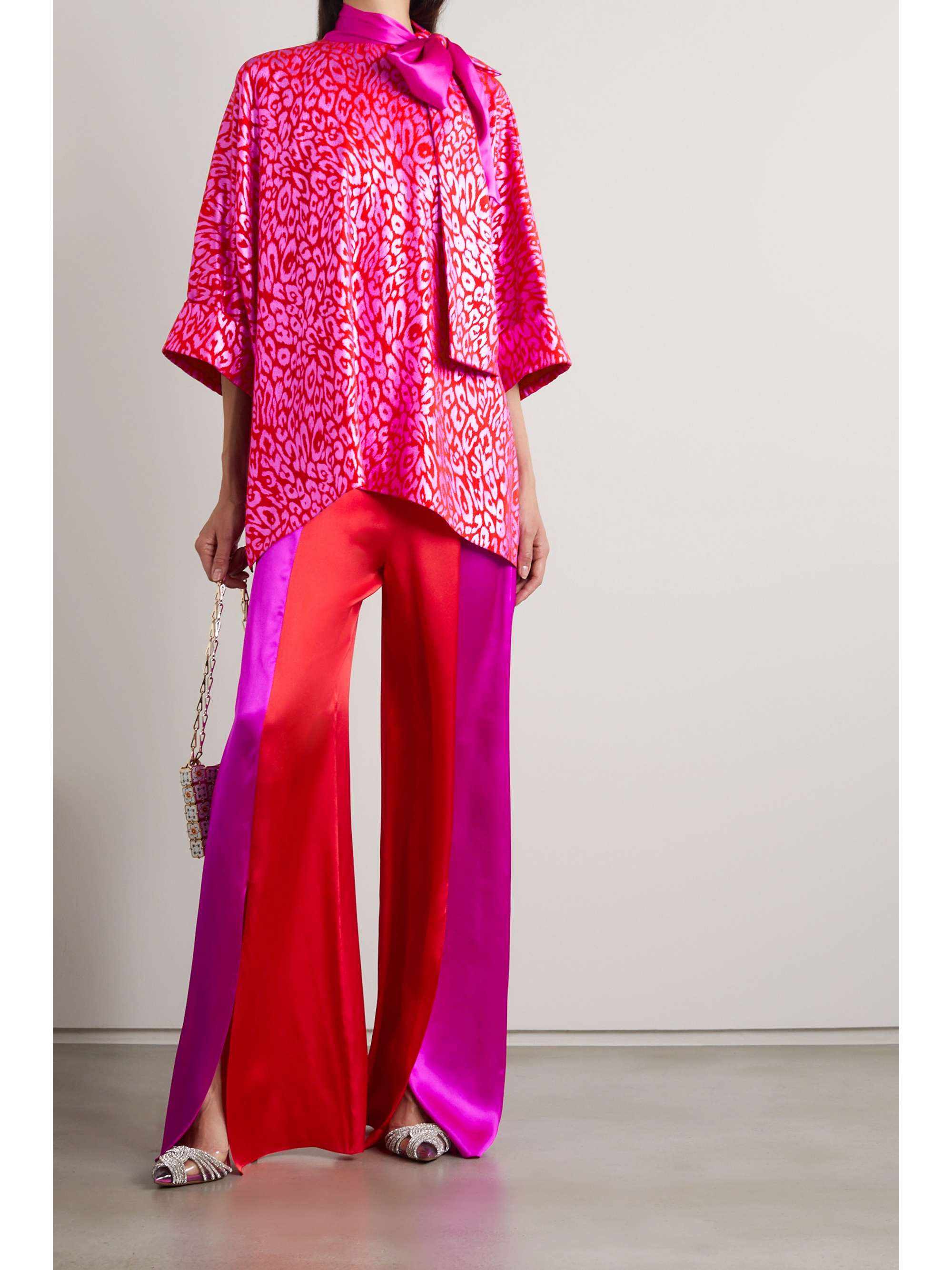 HALPERN Metallic satin-jacquard top