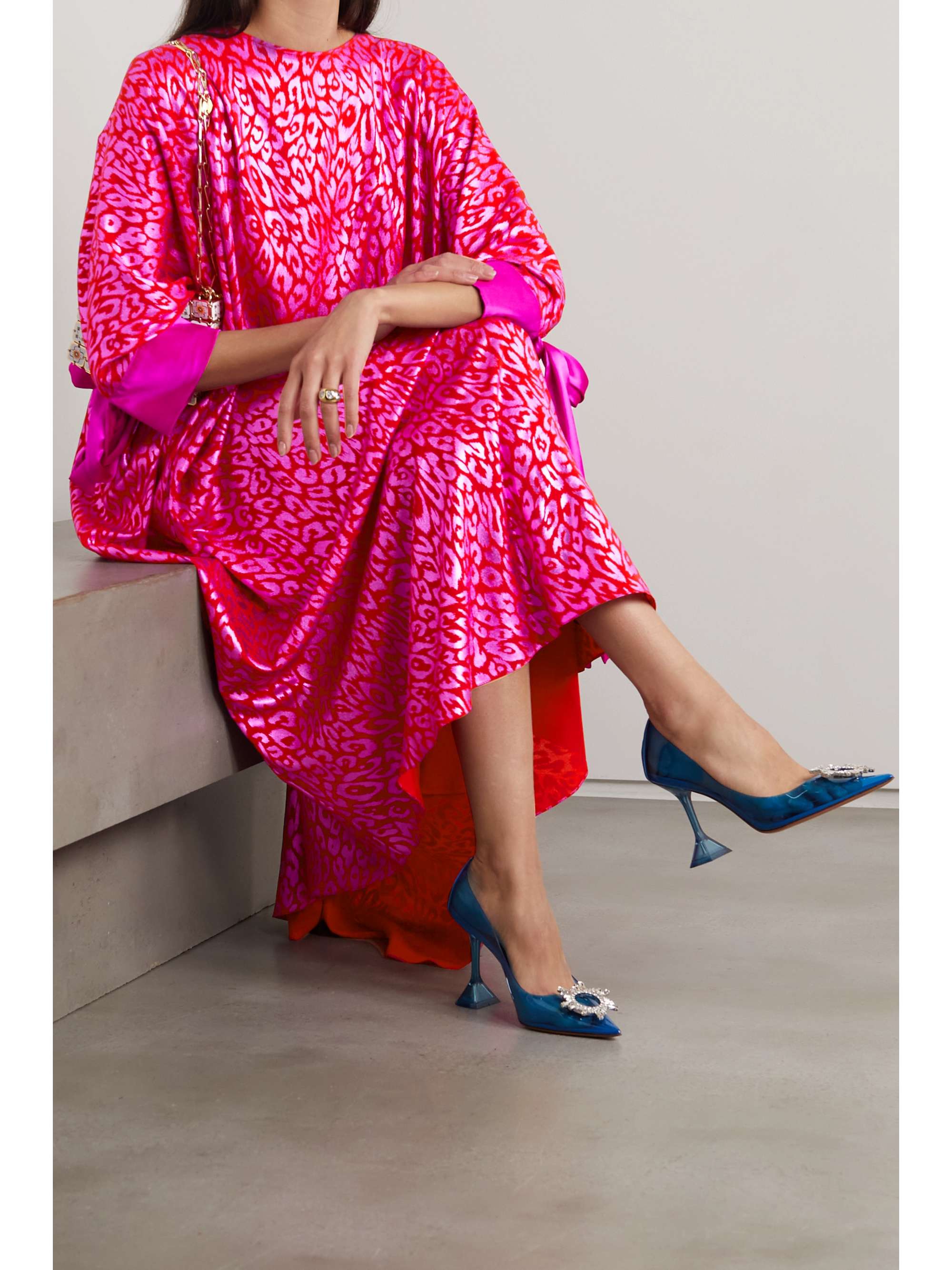 HALPERN Metallic satin-jacquard dress