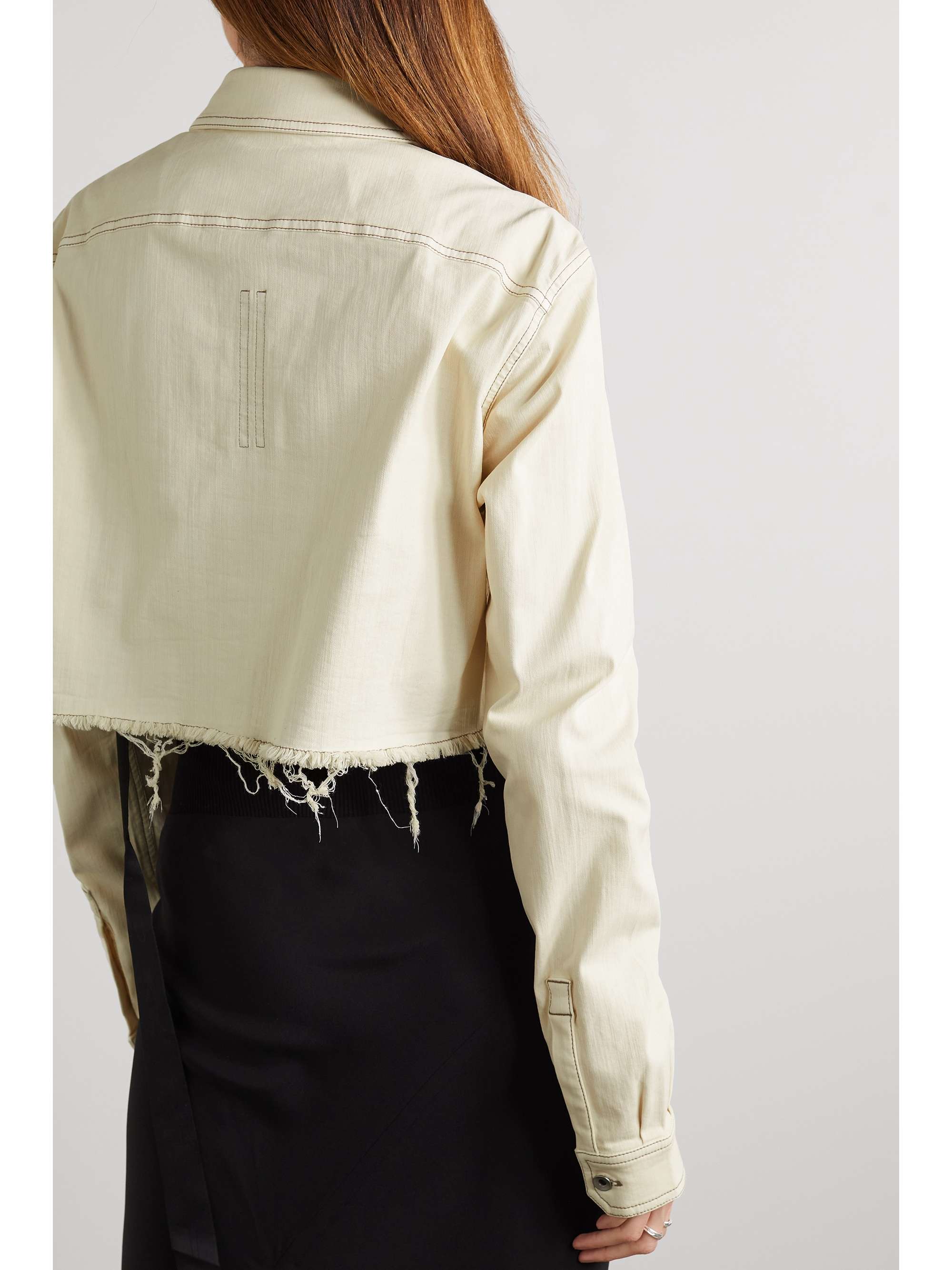 RICK OWENS Cropped distressed denim jacket
