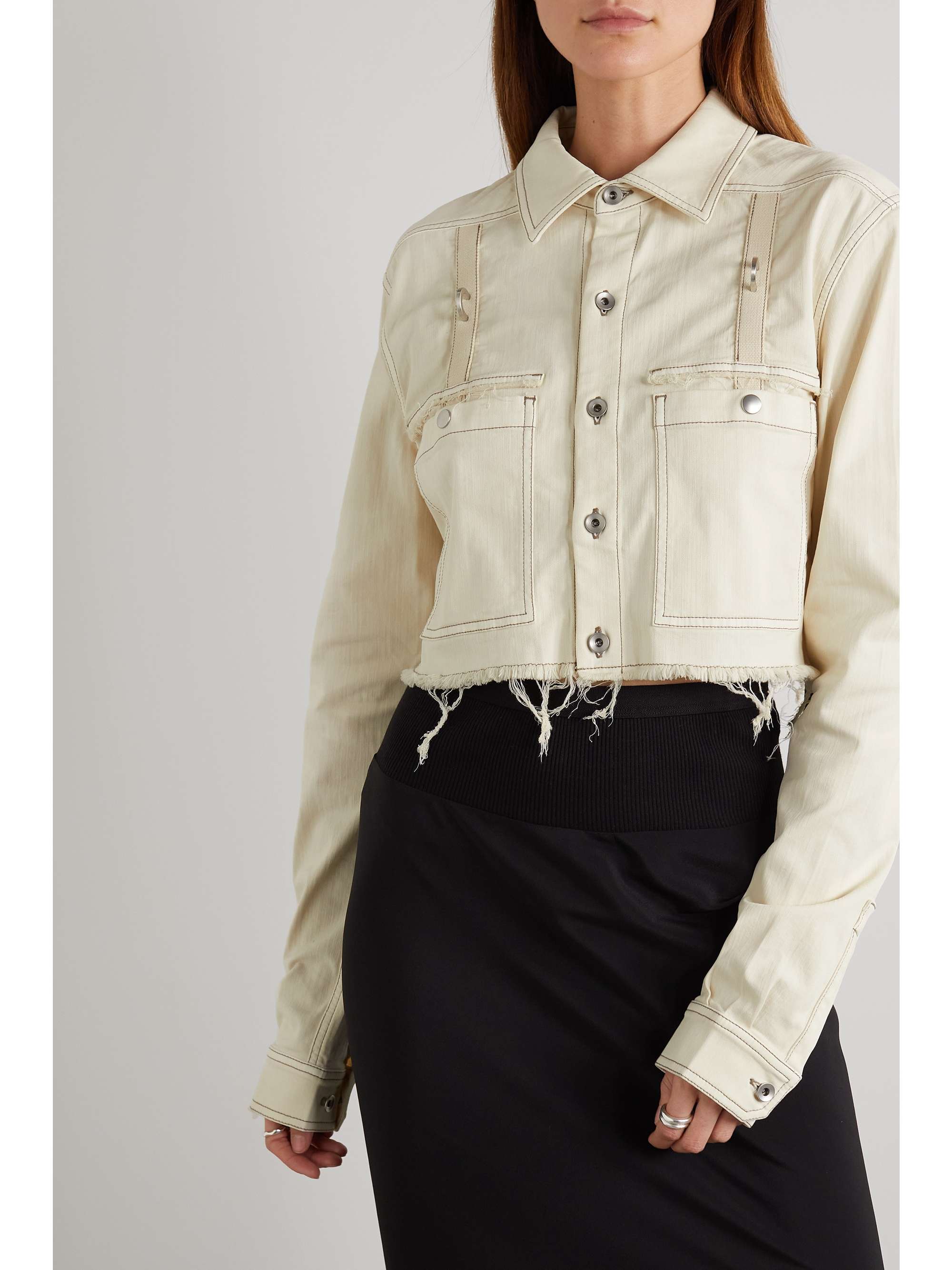 RICK OWENS Cropped distressed denim jacket