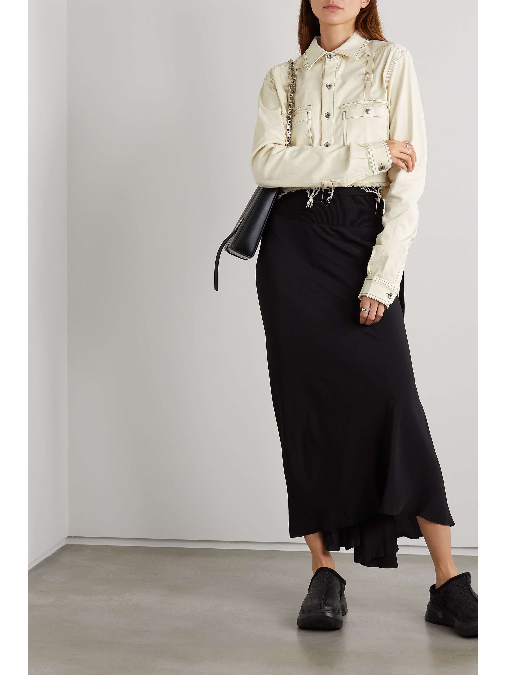 RICK OWENS Cropped distressed denim jacket