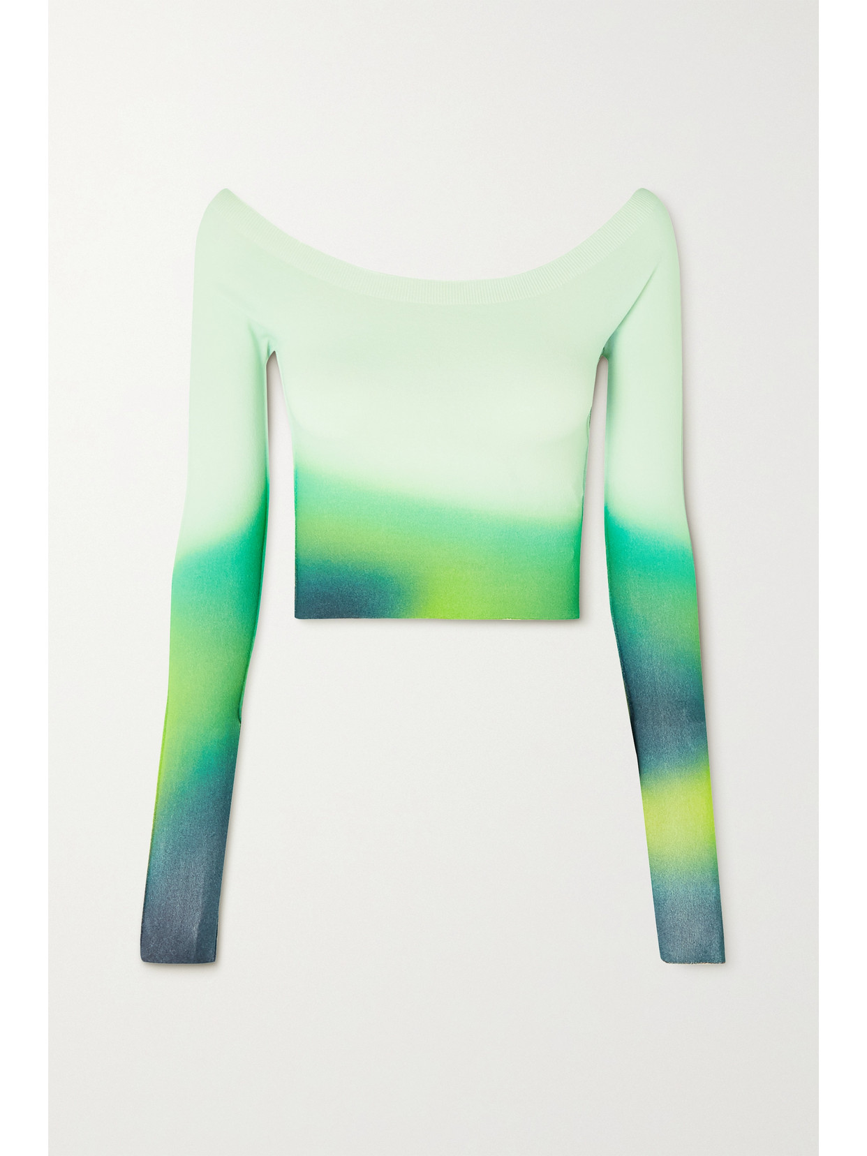 Off-white Blurred Seamless Off-the-shoulder Top In Green