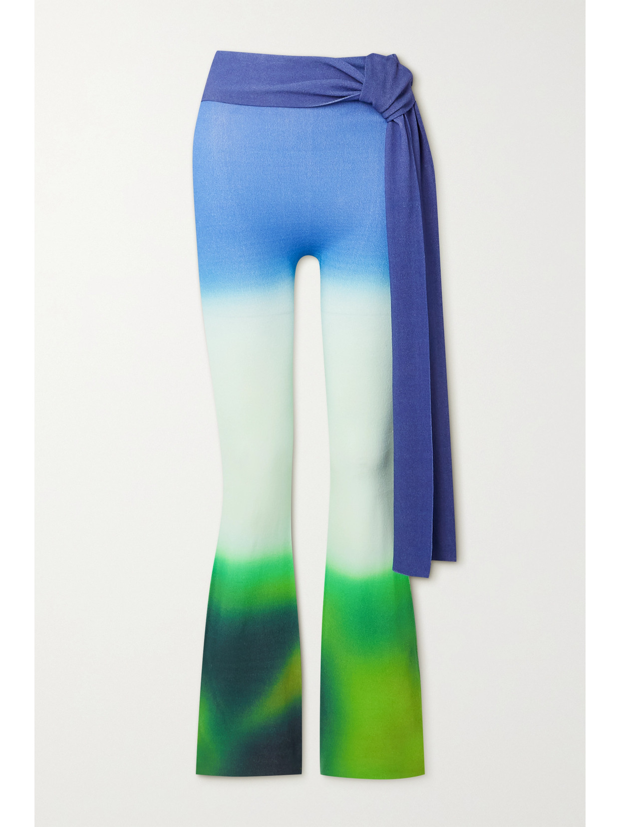 Off-white Draped Printed Stretch-knit Flared Pants In Green