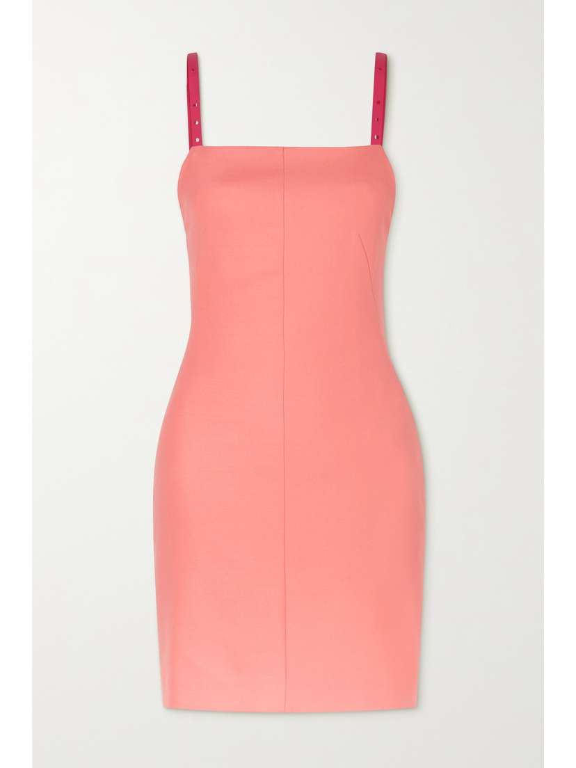 Off-White Open-back Leather-trimmed Twill Mini Dress