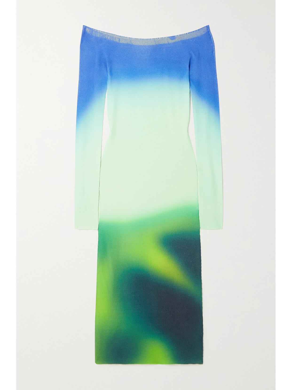 Off-white Off-the-shoulder Printed Stretch-knit Midi Dress In Green
