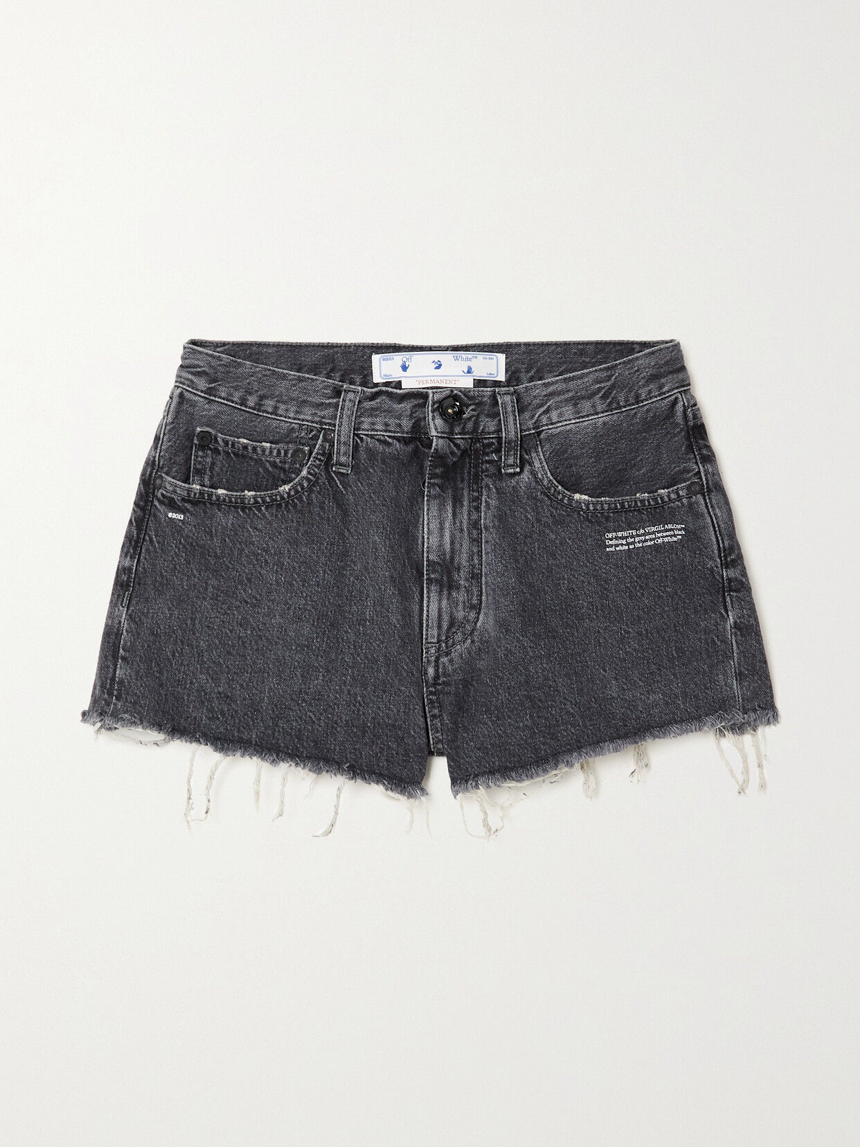 Off-white Frayed Printed Denim Shorts In Gray