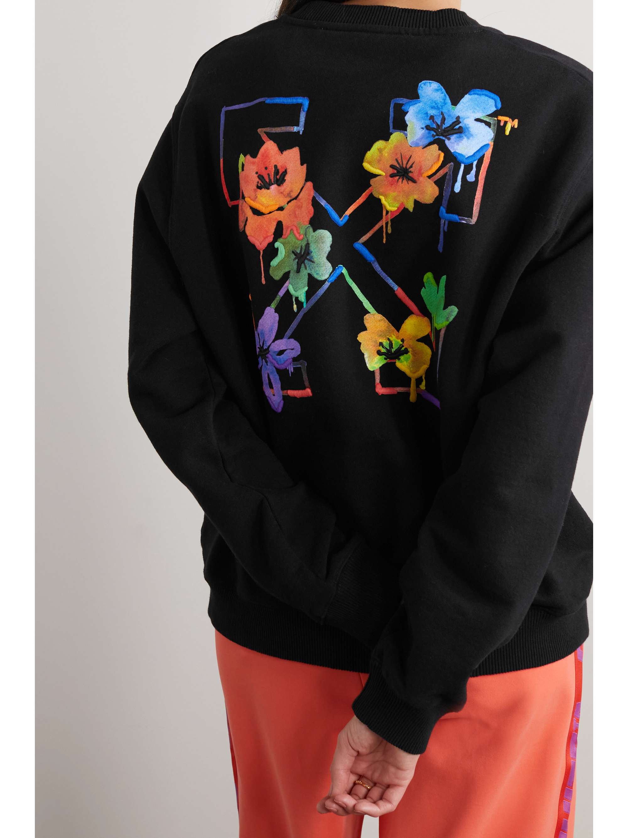 Off-White - Embroidered floral-print Cotton-Jersey Sweatshirt - Black - Medium - Net A Porter