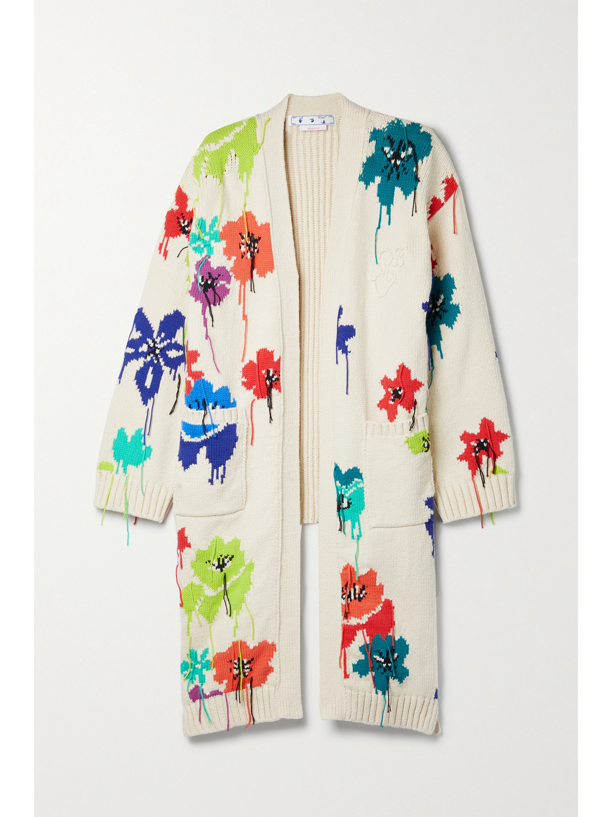 OFF-WHITE ASYMMETRIC COTTON-BLEND JACQUARD CARDIGAN