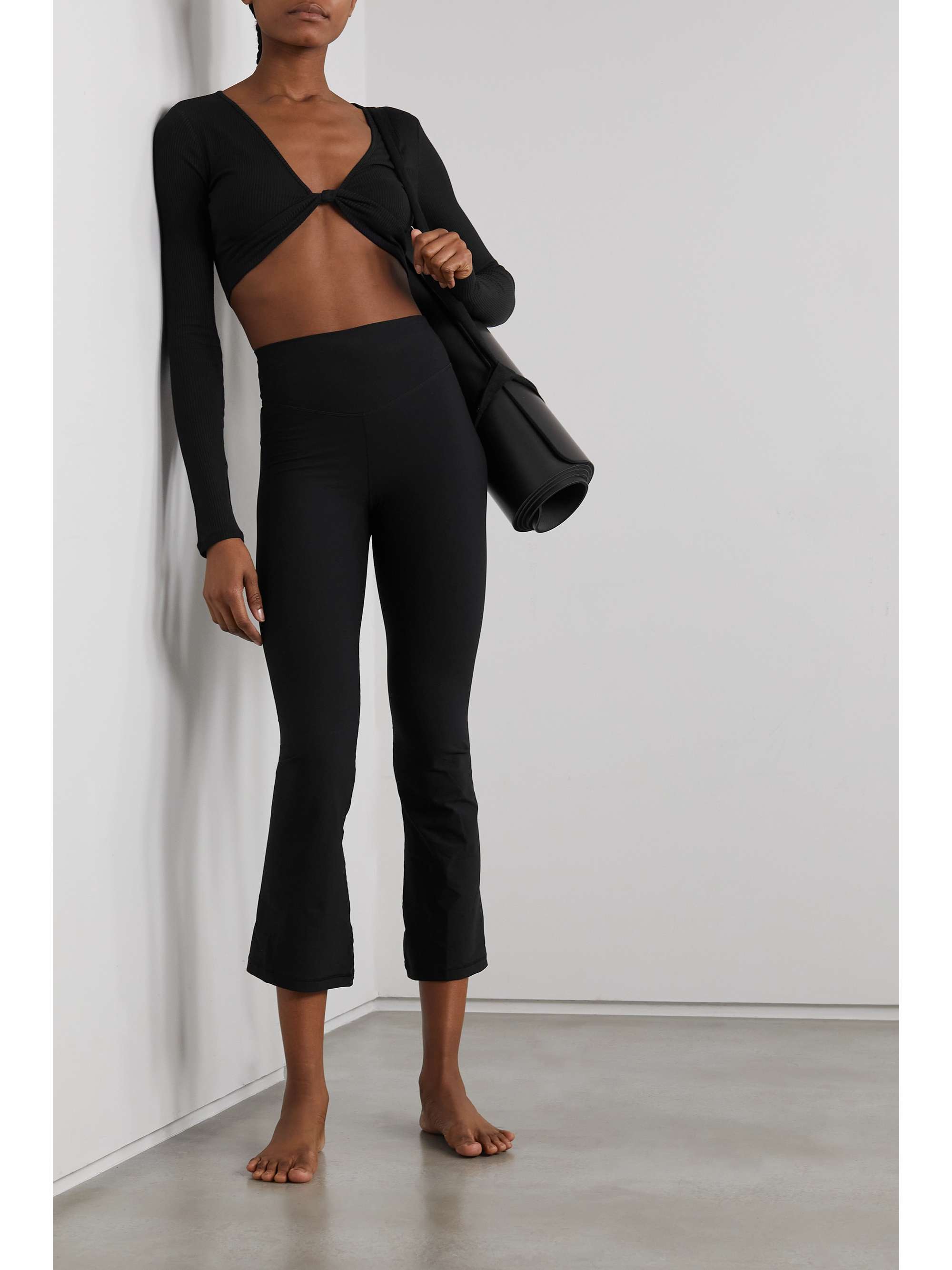 ALO YOGA Cropped knotted ribbed stretch-modal top