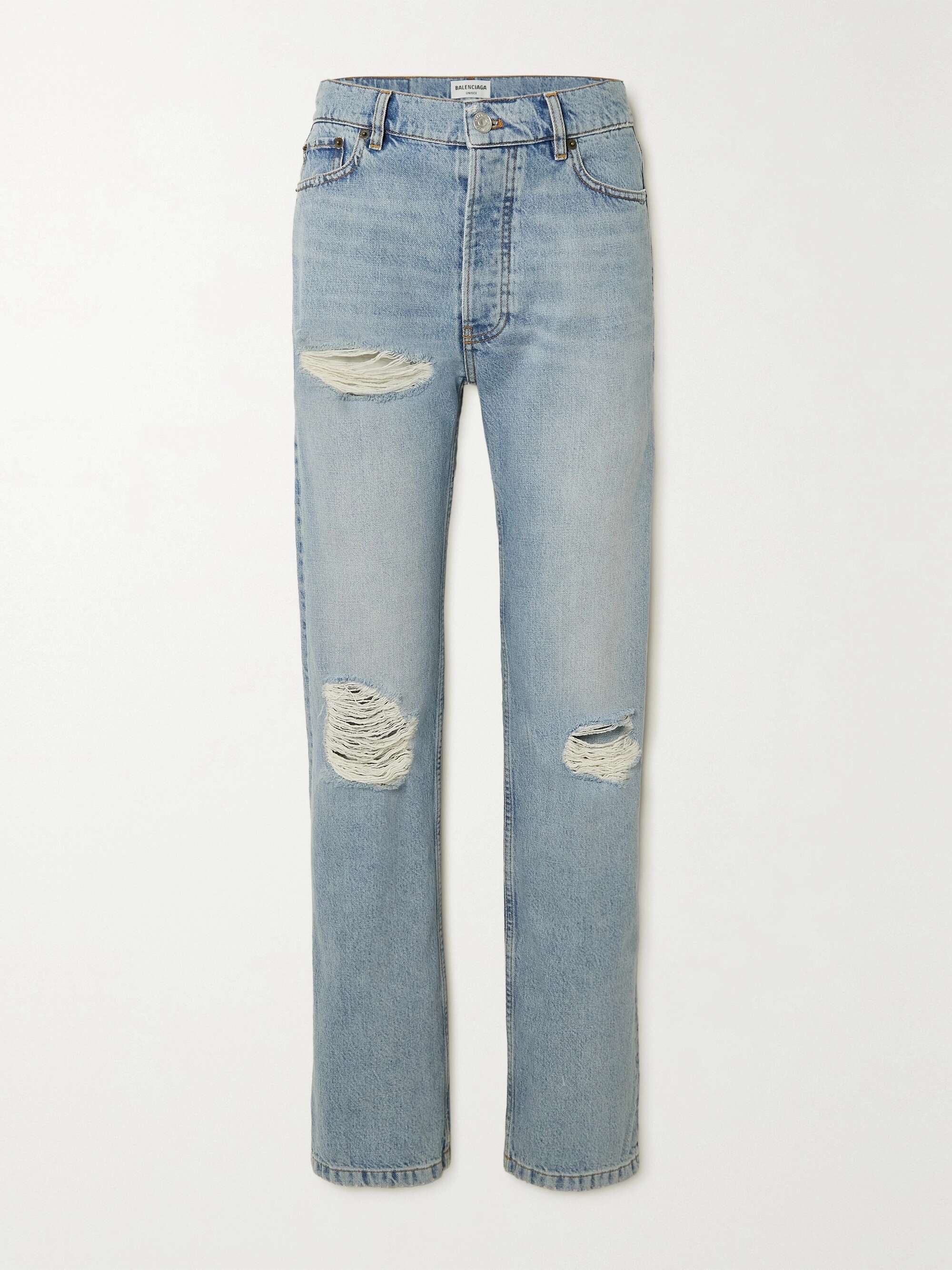 Mid denim Distressed mid-rise straight 