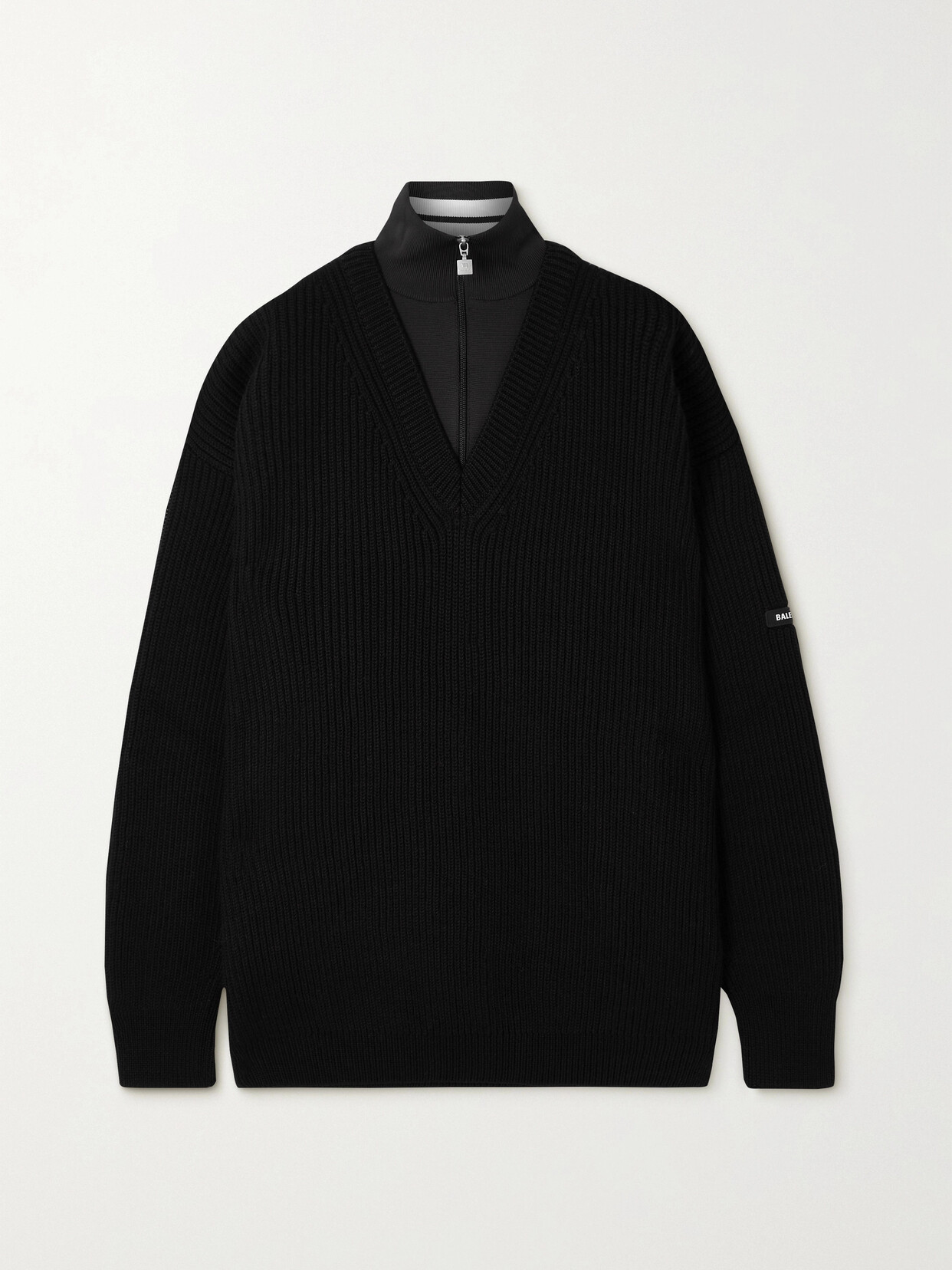 Shop Balenciaga Layered Ribbed Wool And Stretch-knit Sweater In Black