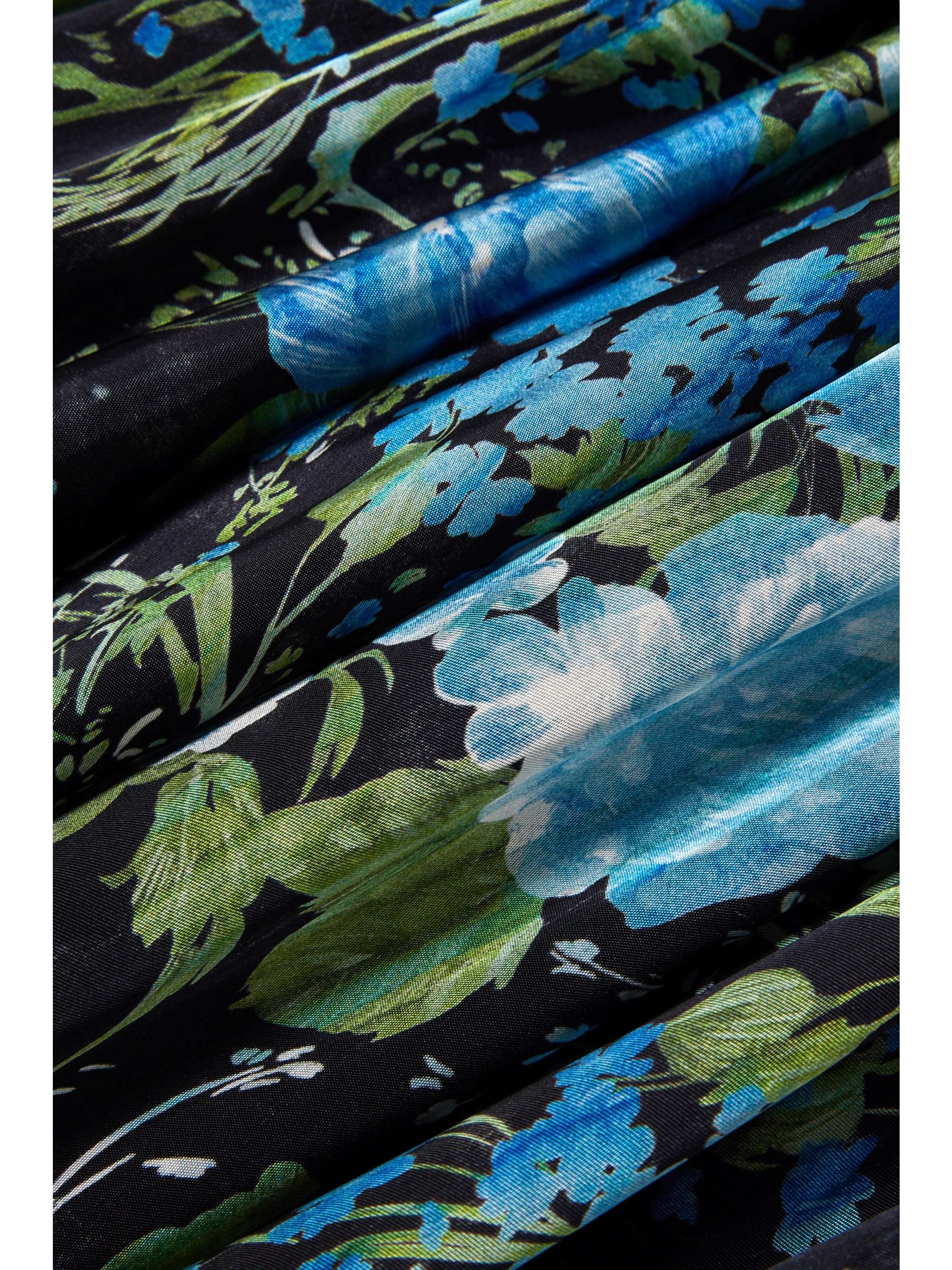 Blue Pleated floral-print satin and 