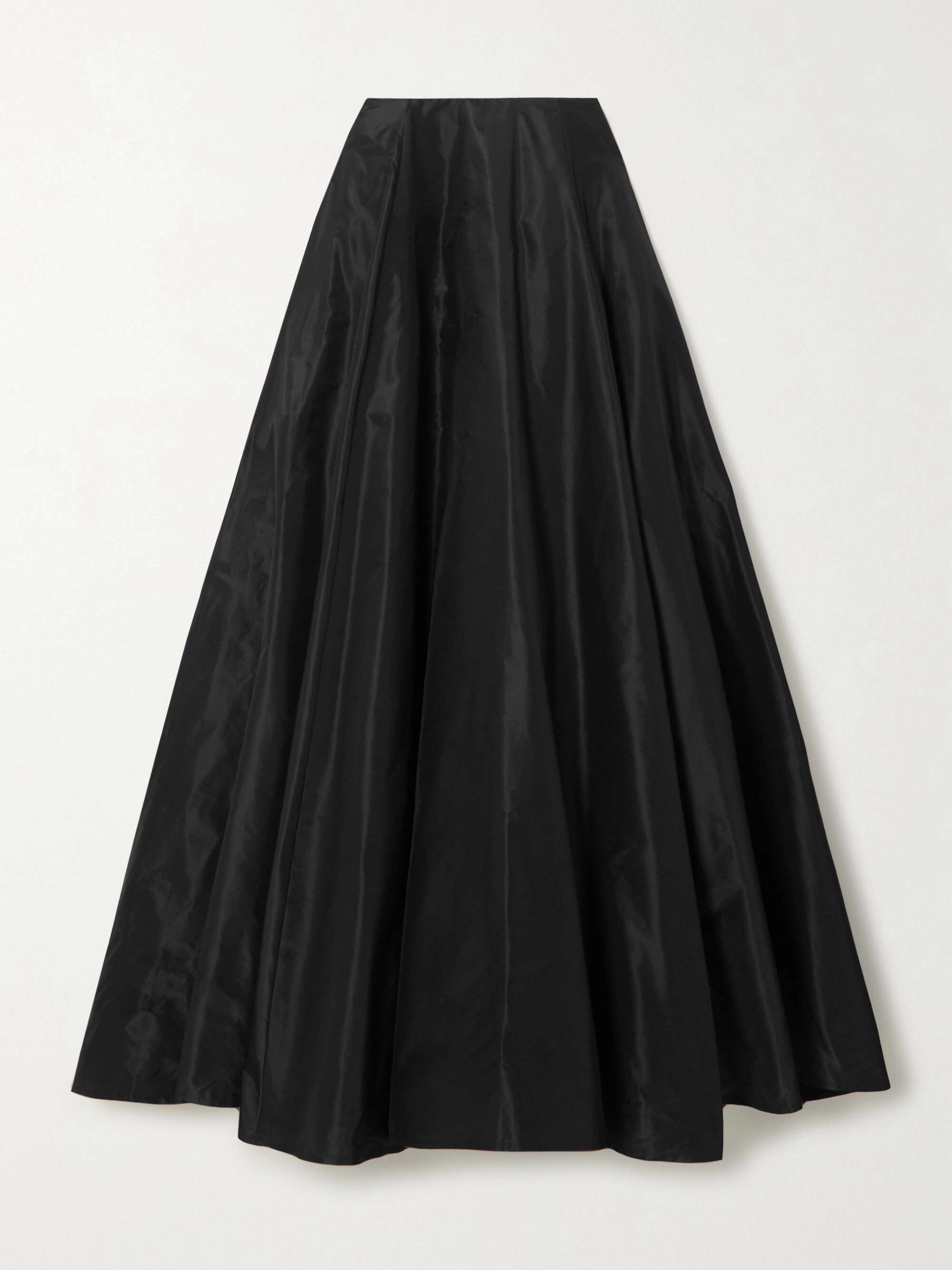 Women Black Maxi Skirt Long Pleated Satin Skirt Taffeta High Waist Ruffle  Party