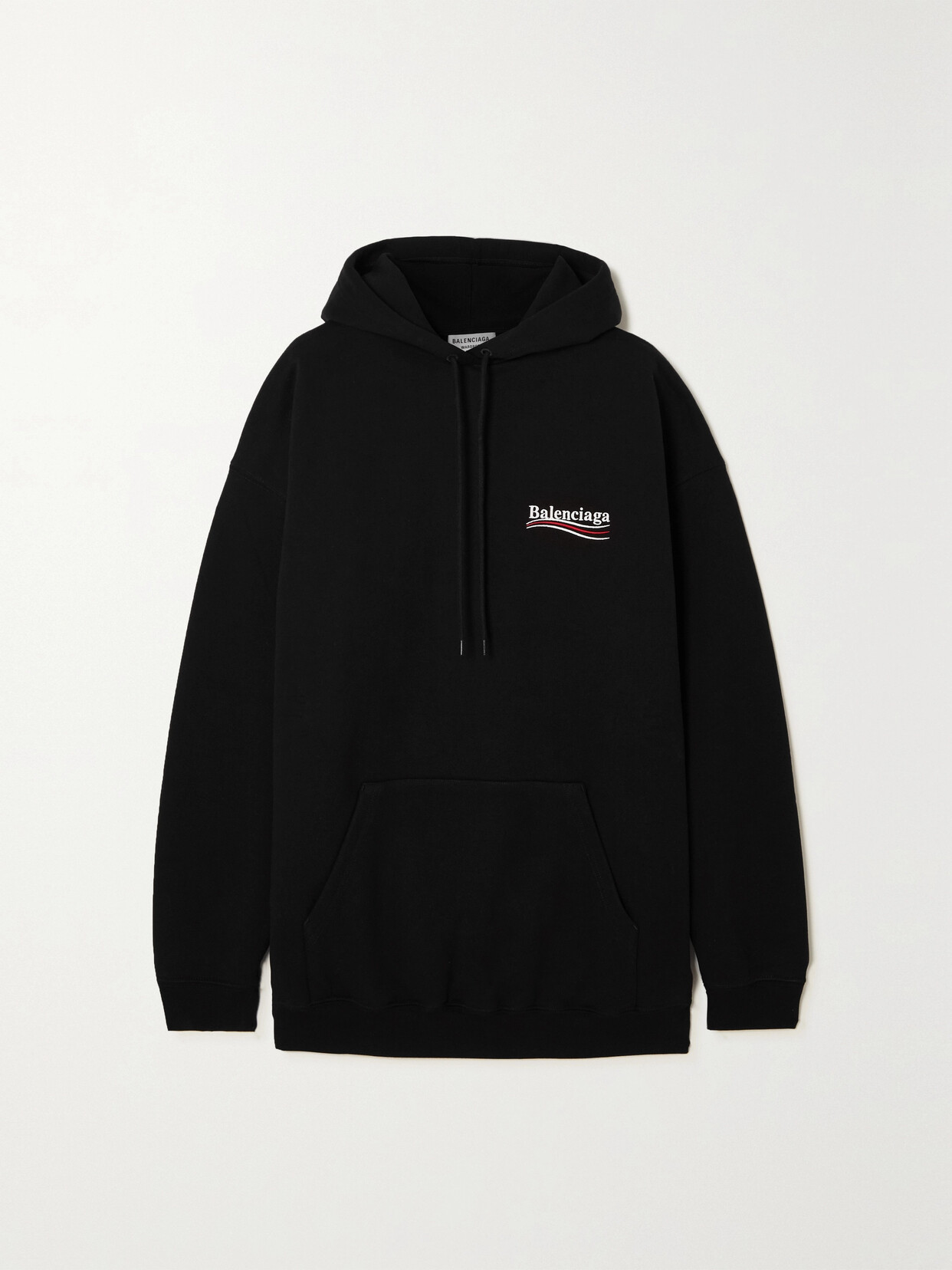 Shop Balenciaga Embroidered Printed Cotton-jersey Hoodie In Black