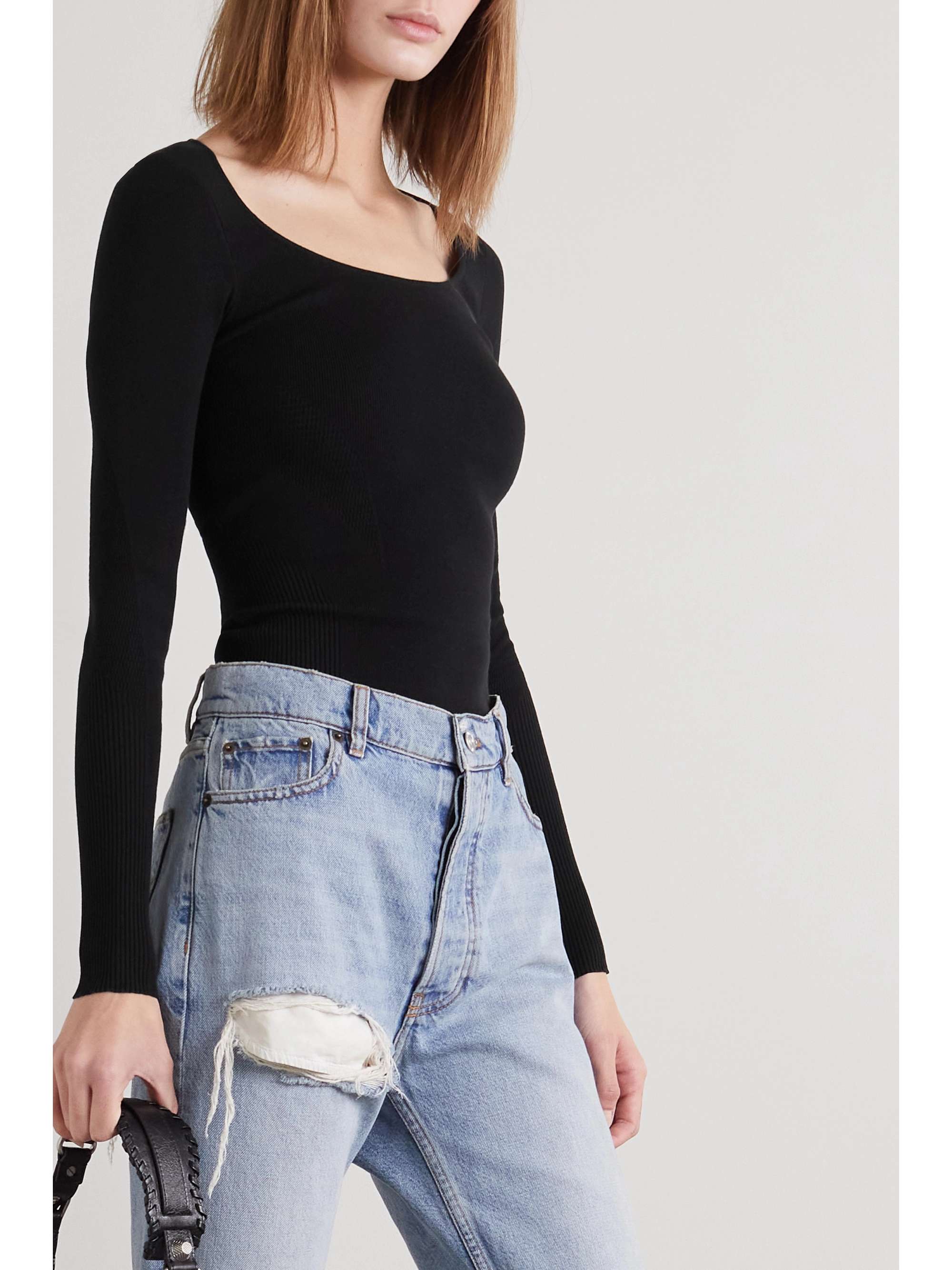 Black Ribbed stretch modal-blend jersey 