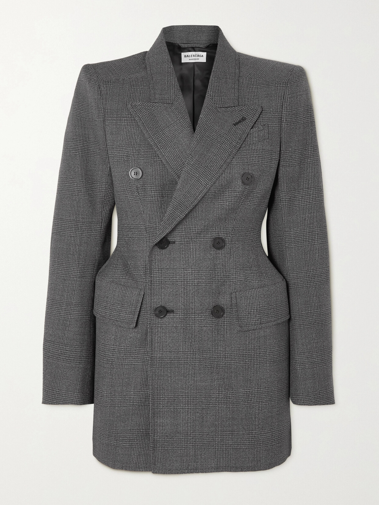 Balenciaga Hourglass Double-breasted Prince Of Wales Checked Wool Blazer