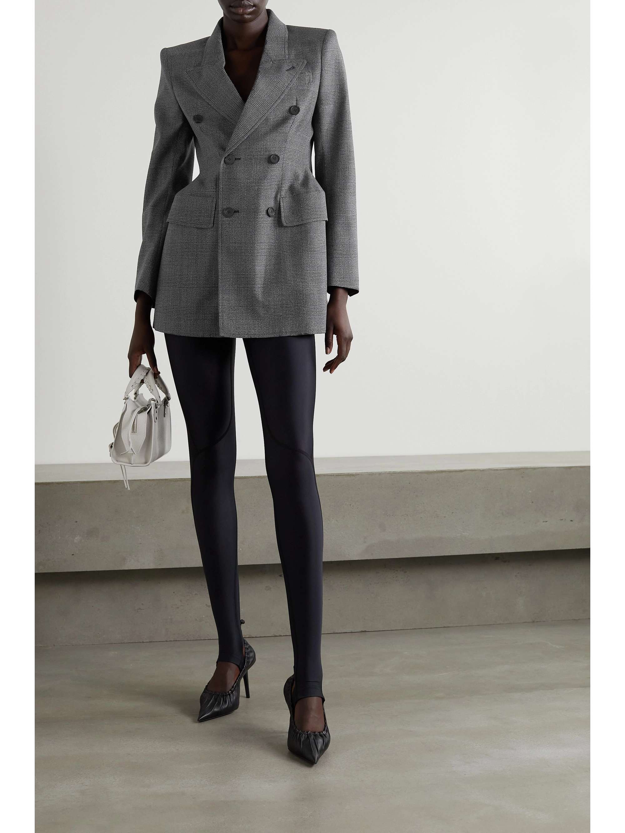 BALENCIAGA Blazer à double boutonnage en laine prince-de-galles Hourglass
