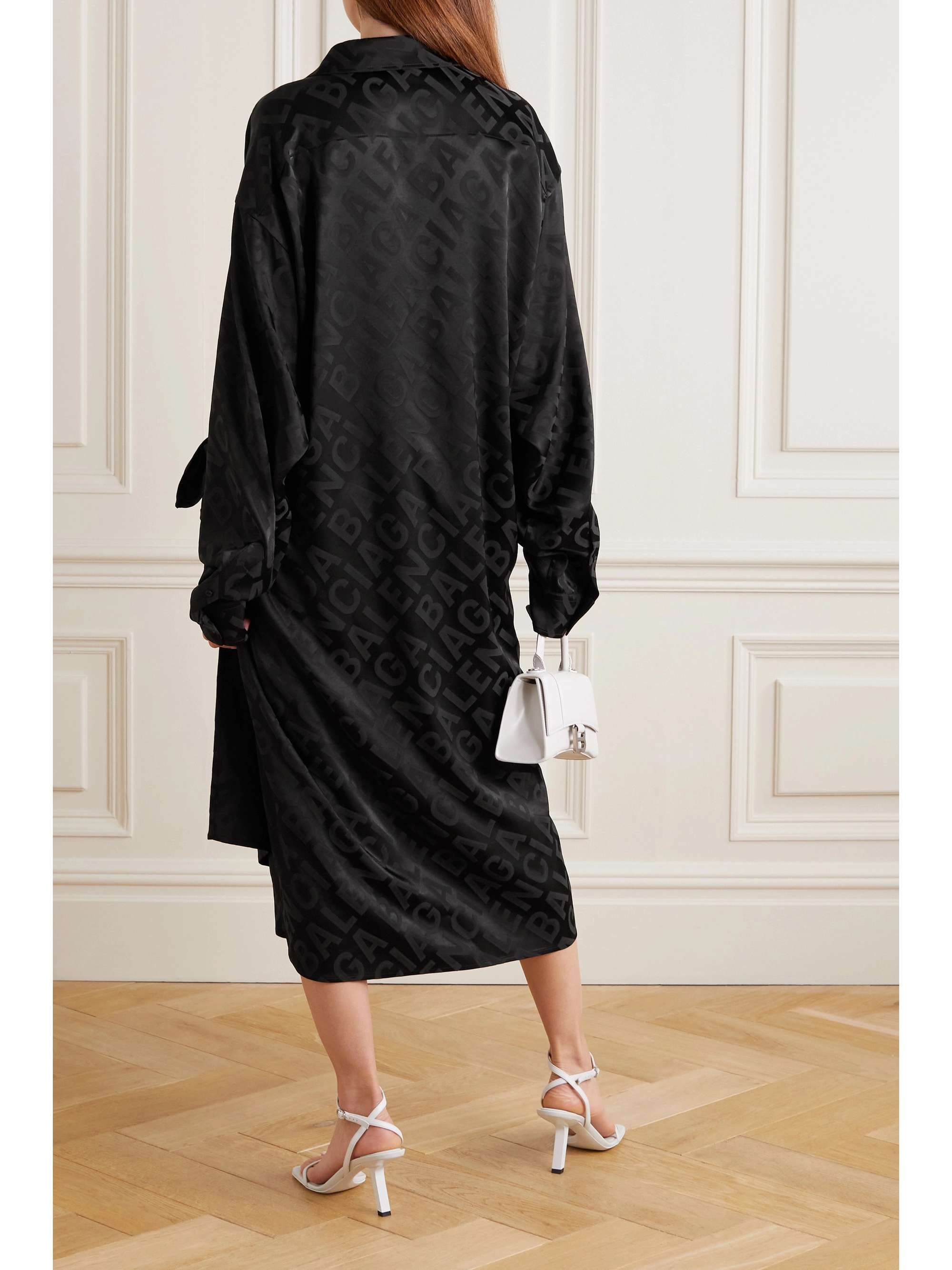 satin shirt.dress midi