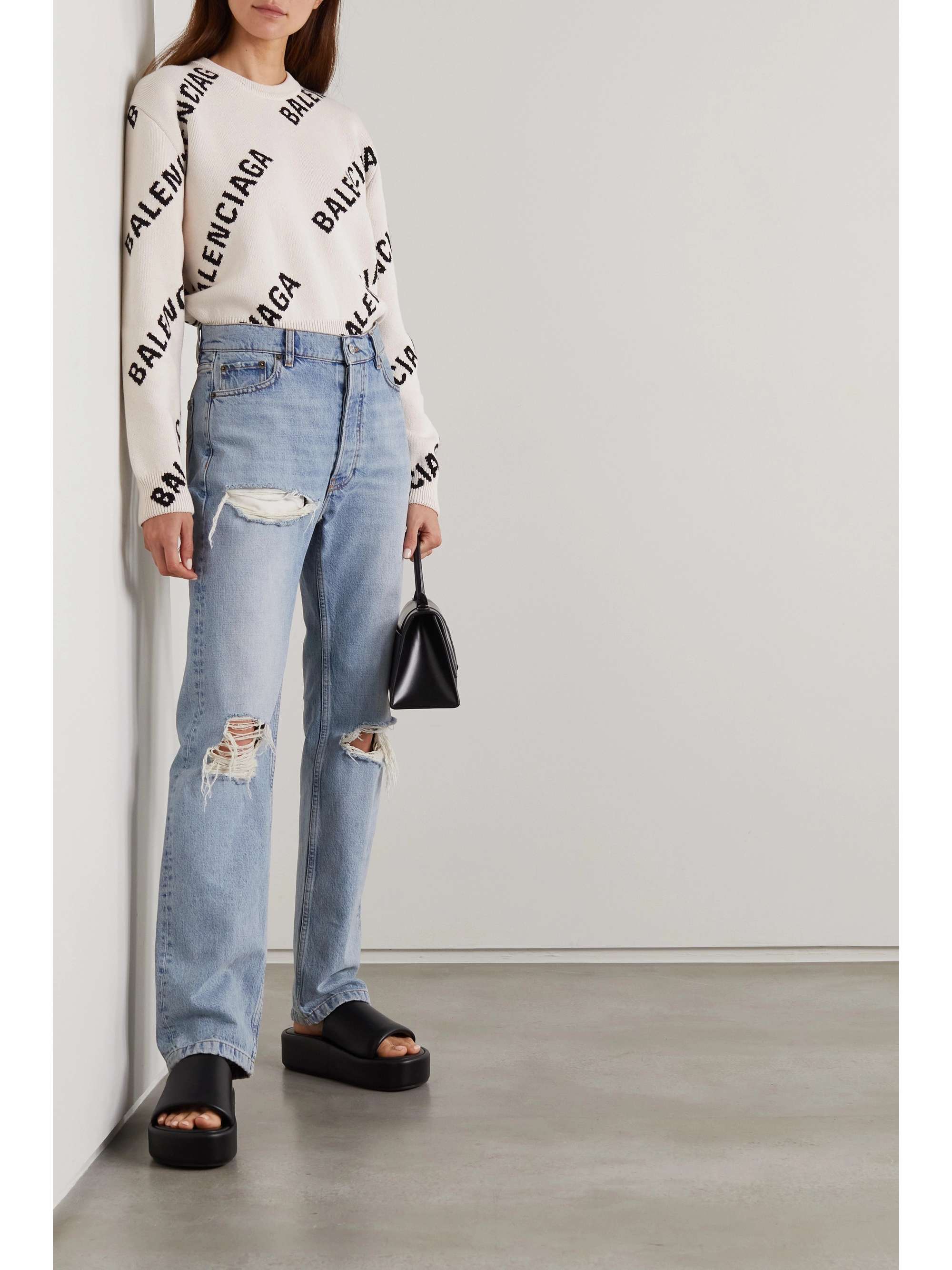BALENCIAGA Intarsia cotton blend sweater NET A PORTER