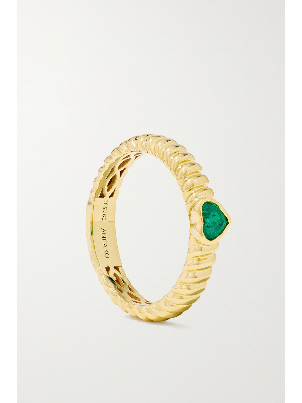 Anita Ko 18kt Yellow Gold Thin Zoe Emerald Heart Ring In Gold