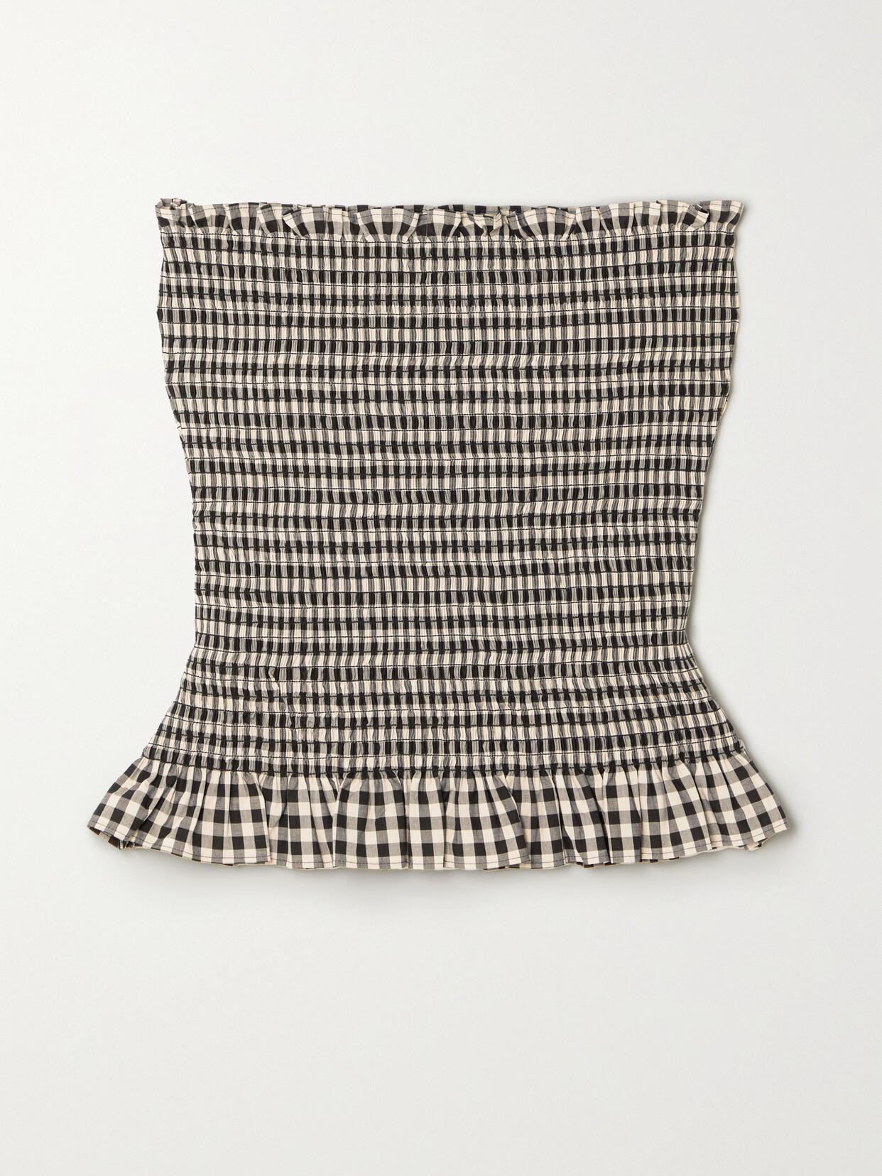 Molly Goddard Kim Shirred Ruffled Gingham Cotton Strapless Top In Black
