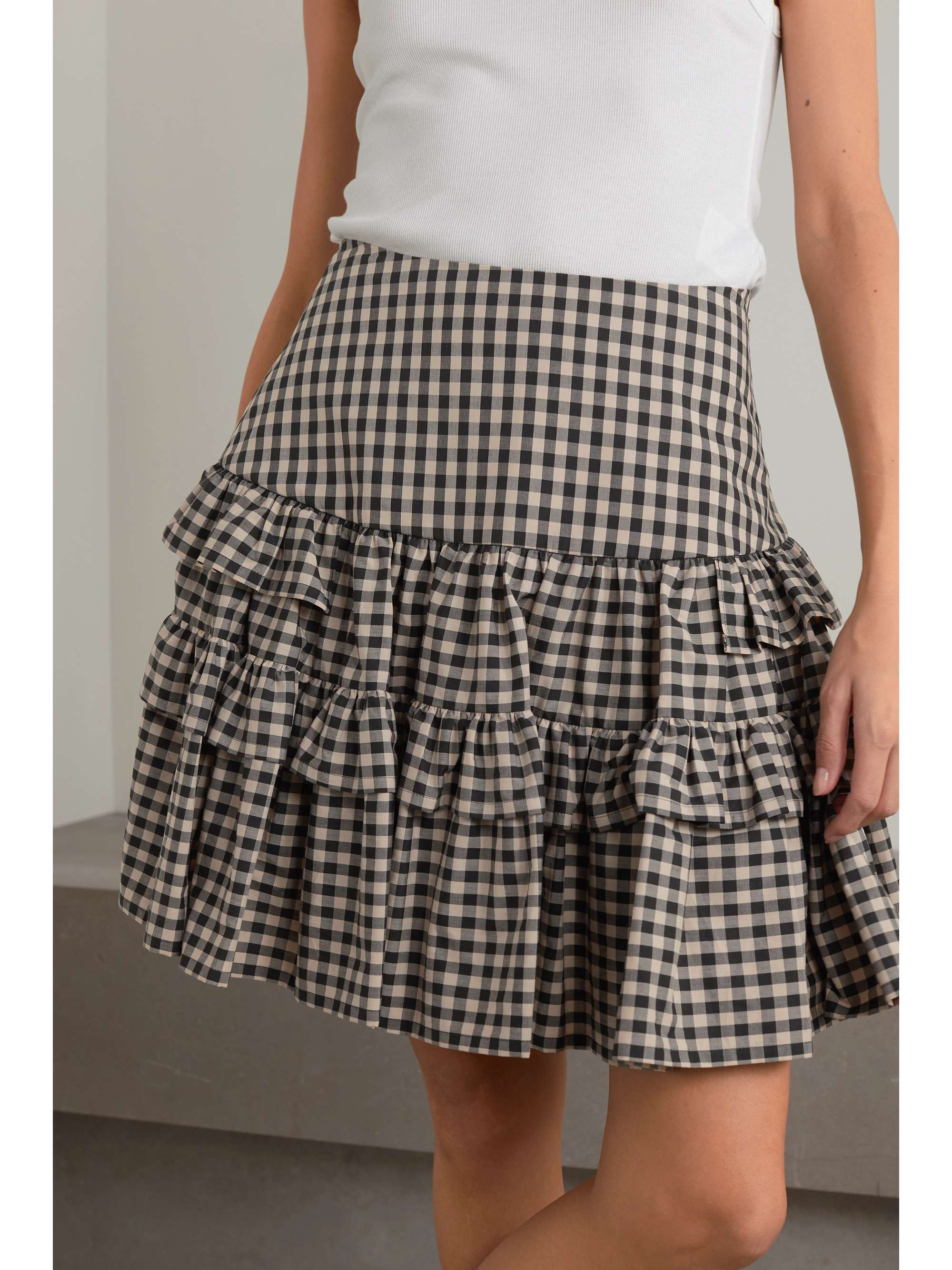 MOLLY GODDARD Tiered ruffled gingham cotton-poplin mini skirt