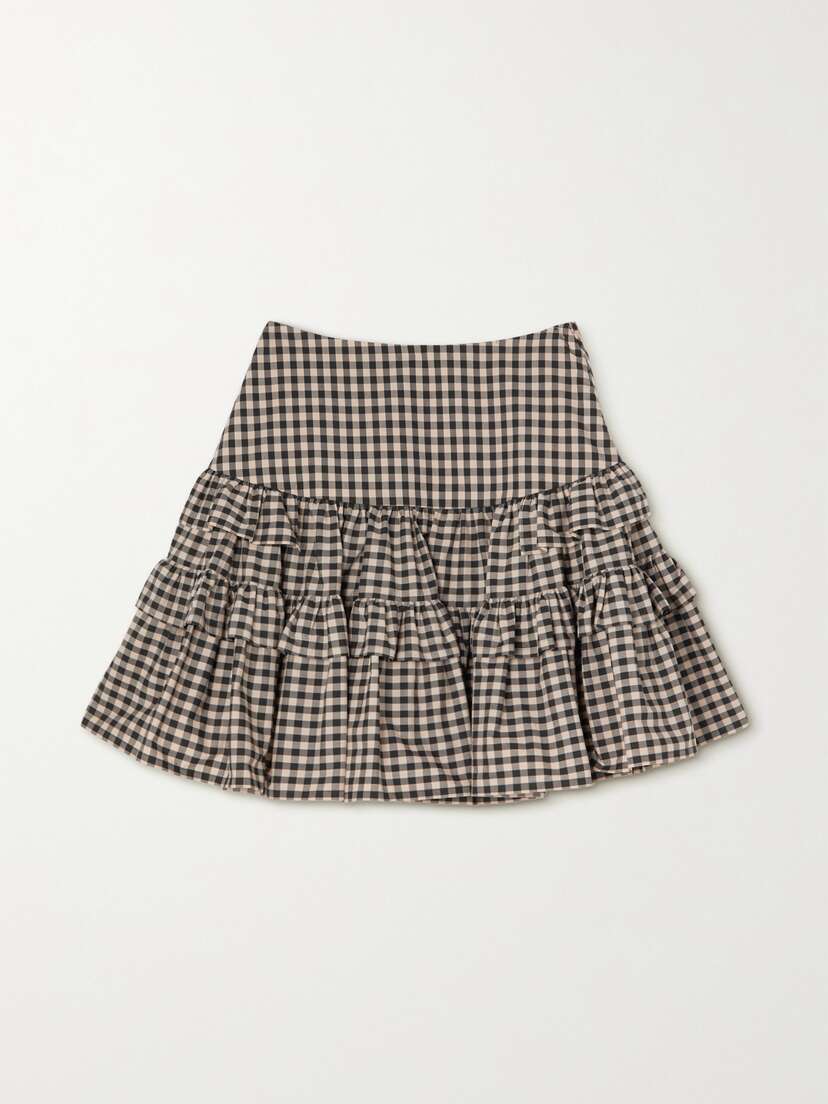 Molly Goddard Tiered Ruffled Gingham Cotton-poplin Mini Skirt -  - UK 14