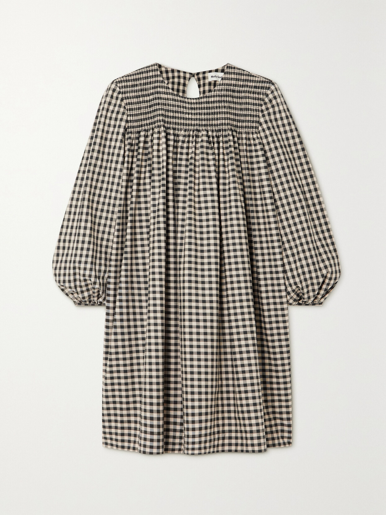Molly Goddard Fauve Shirred Gingham Cotton Dress
