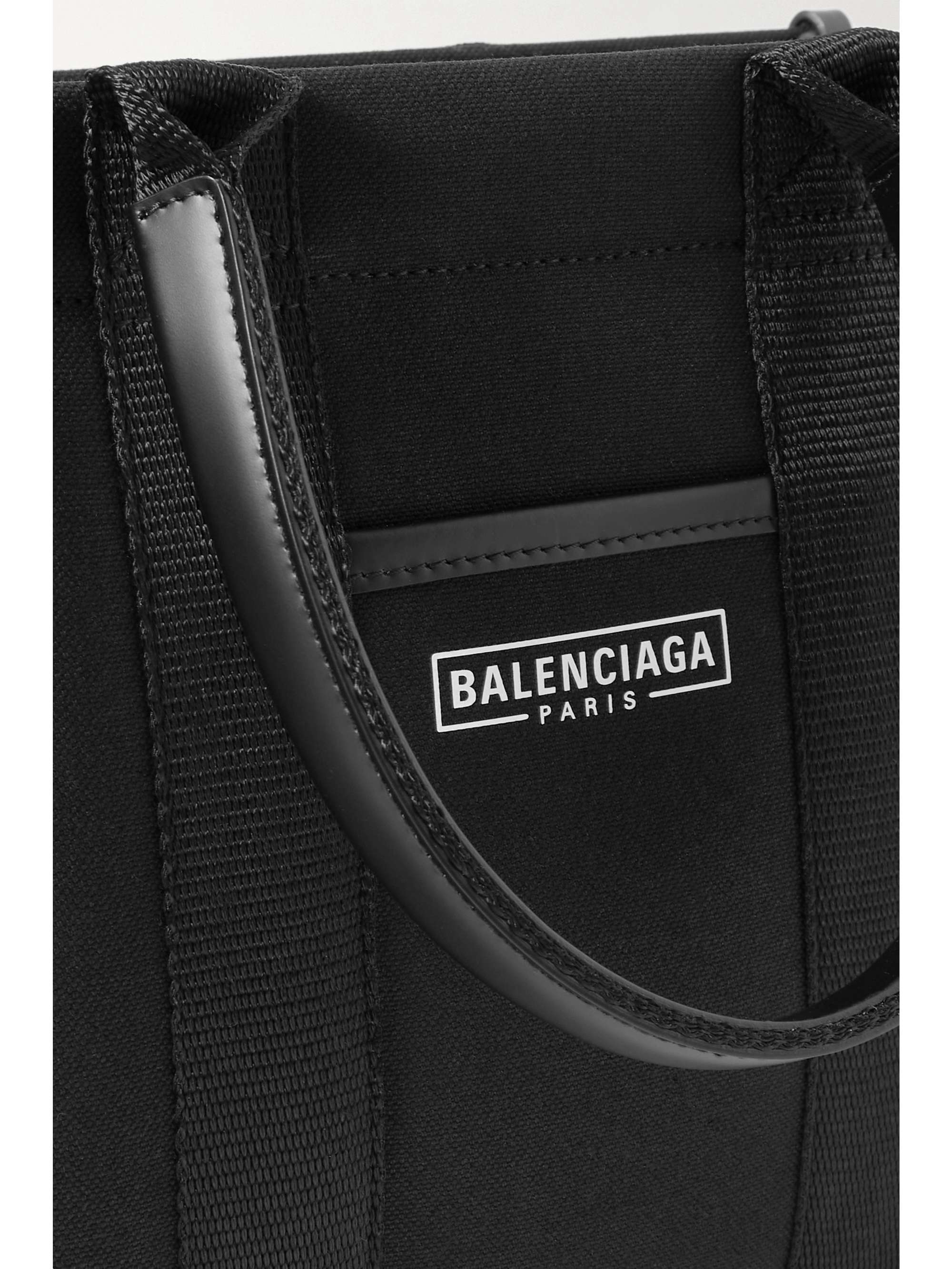 BALENCIAGA Neo Navy small leather-trimmed printed organic cotton-canvas tote