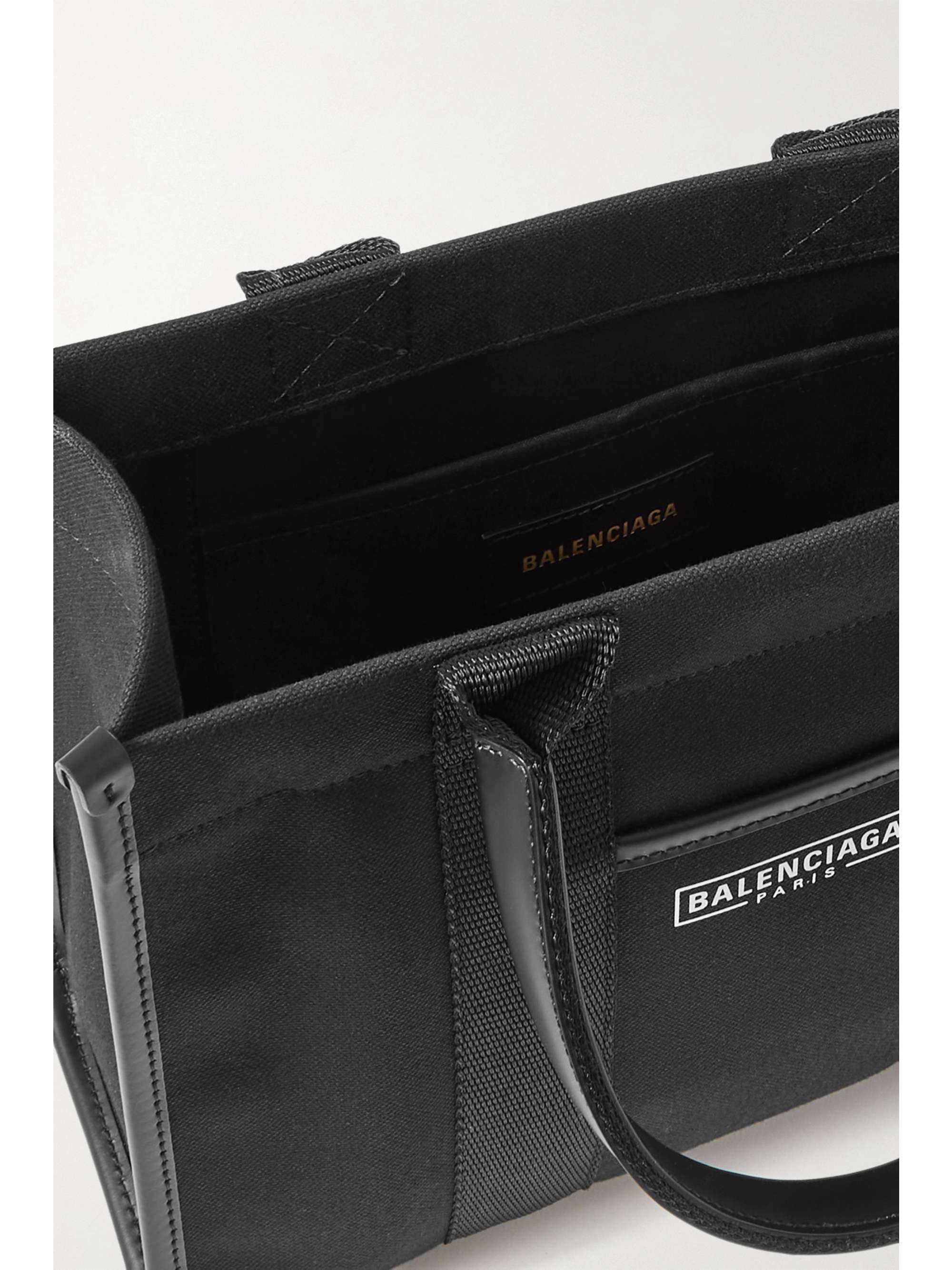 BALENCIAGA Neo Navy small leather-trimmed printed organic cotton-canvas tote