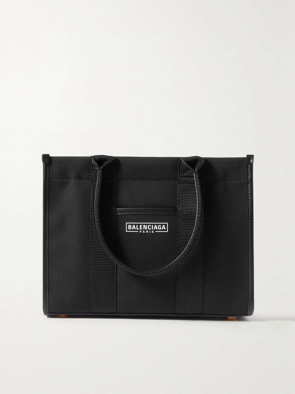 Shop Balenciaga Neo Navy Small Leather-trimmed Printed Organic Cotton-canvas Tote In Black