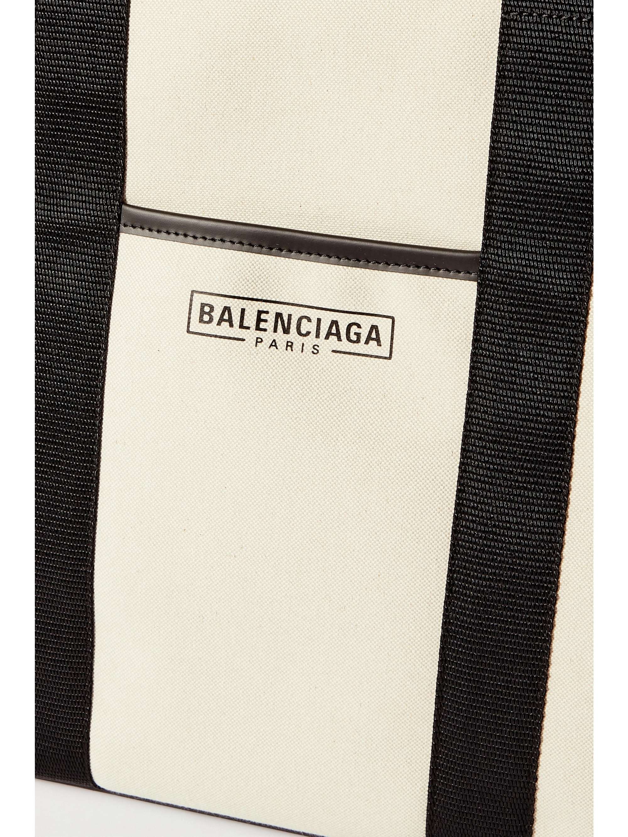 BALENCIAGA Neo Navy large leather-trimmed printed organic cotton-canvas tote