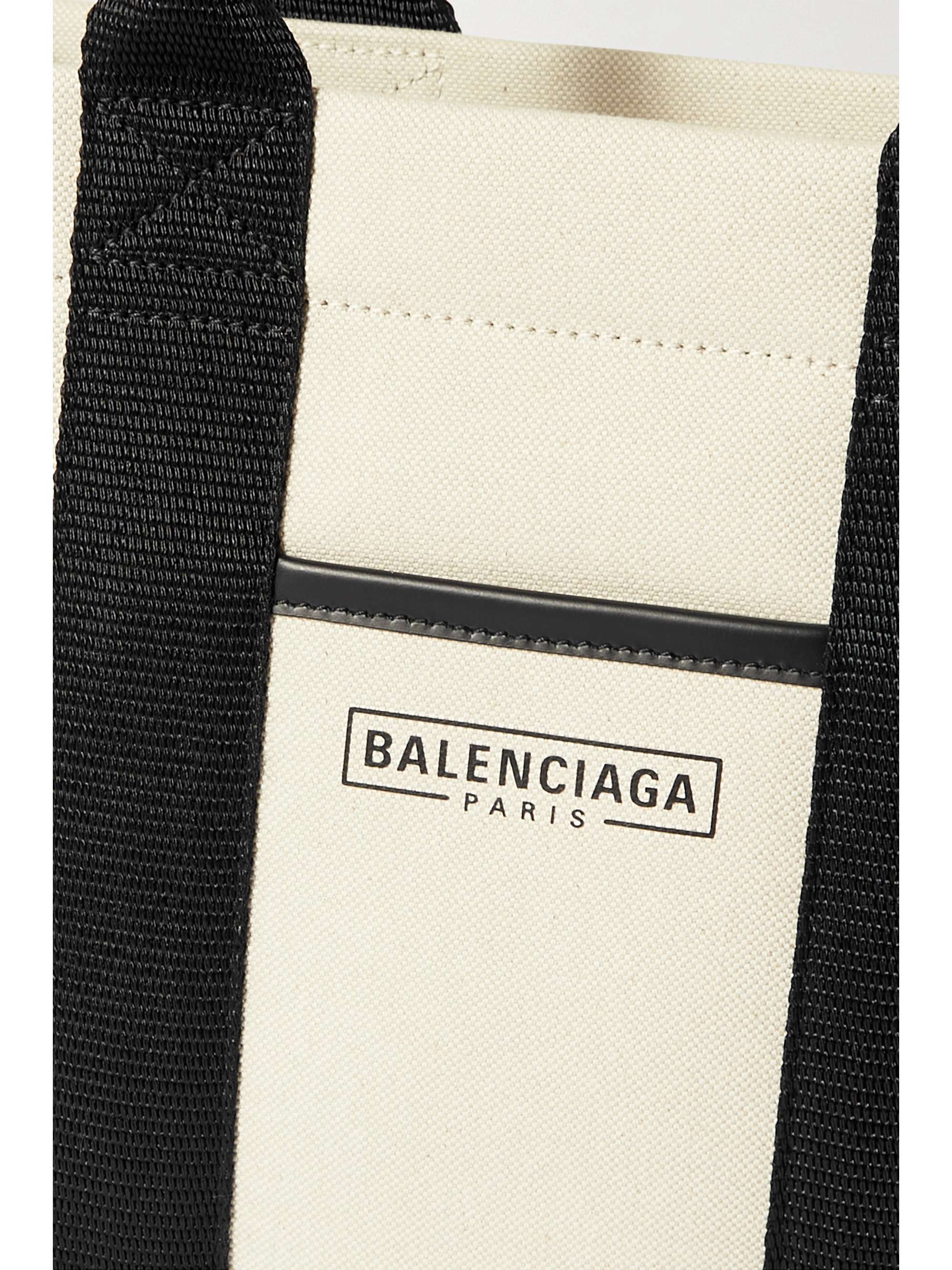 BALENCIAGA Neo Navy small leather-trimmed printed organic cotton-canvas tote