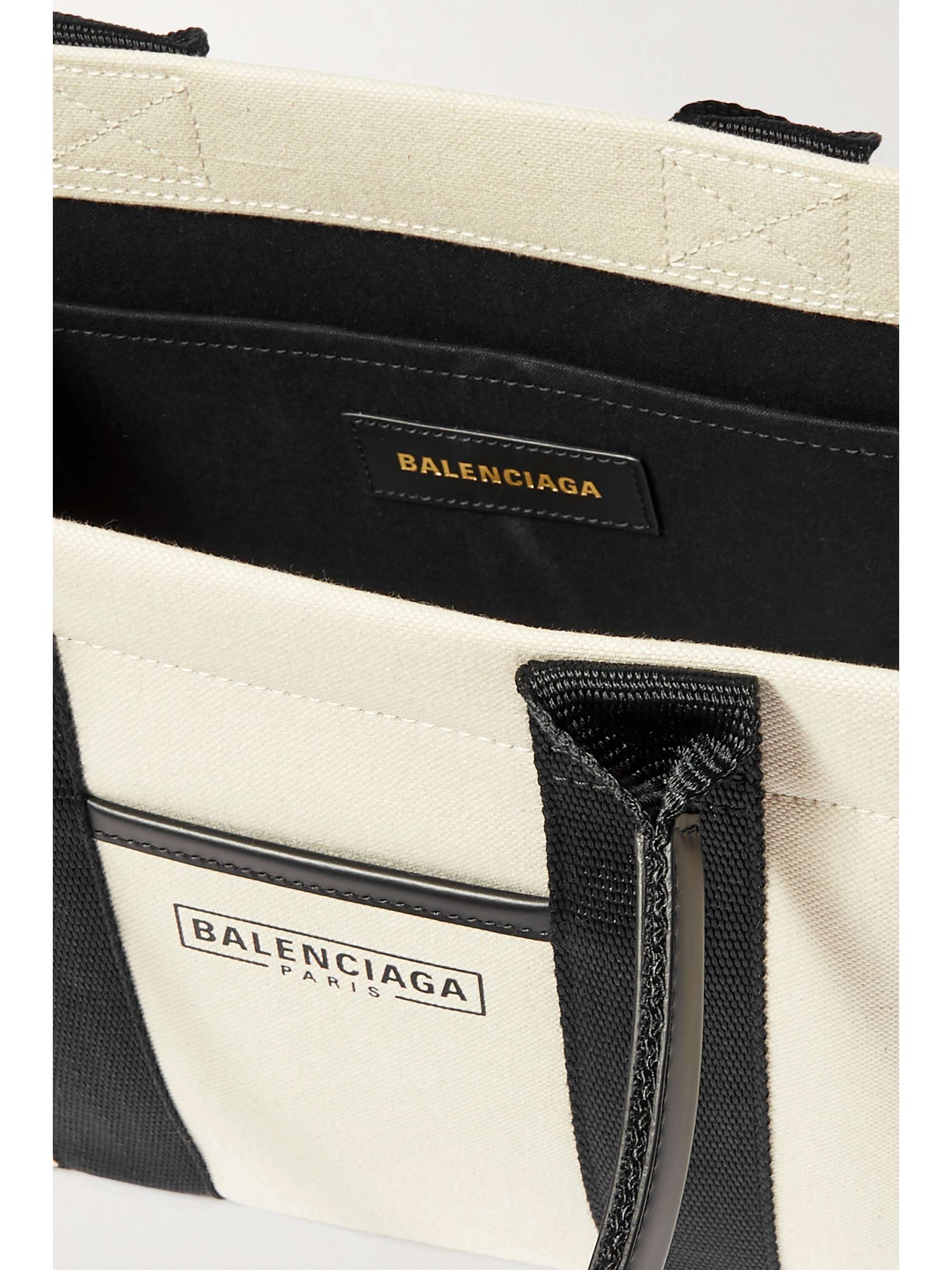 BALENCIAGA Neo Navy small leather-trimmed printed organic cotton-canvas tote