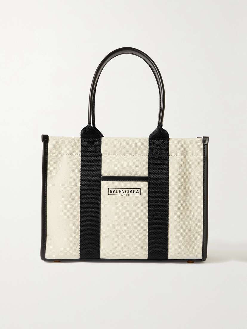 Balenciaga Neo Navy Small Leather-trimmed Printed Organic Cotton-canvas Tote