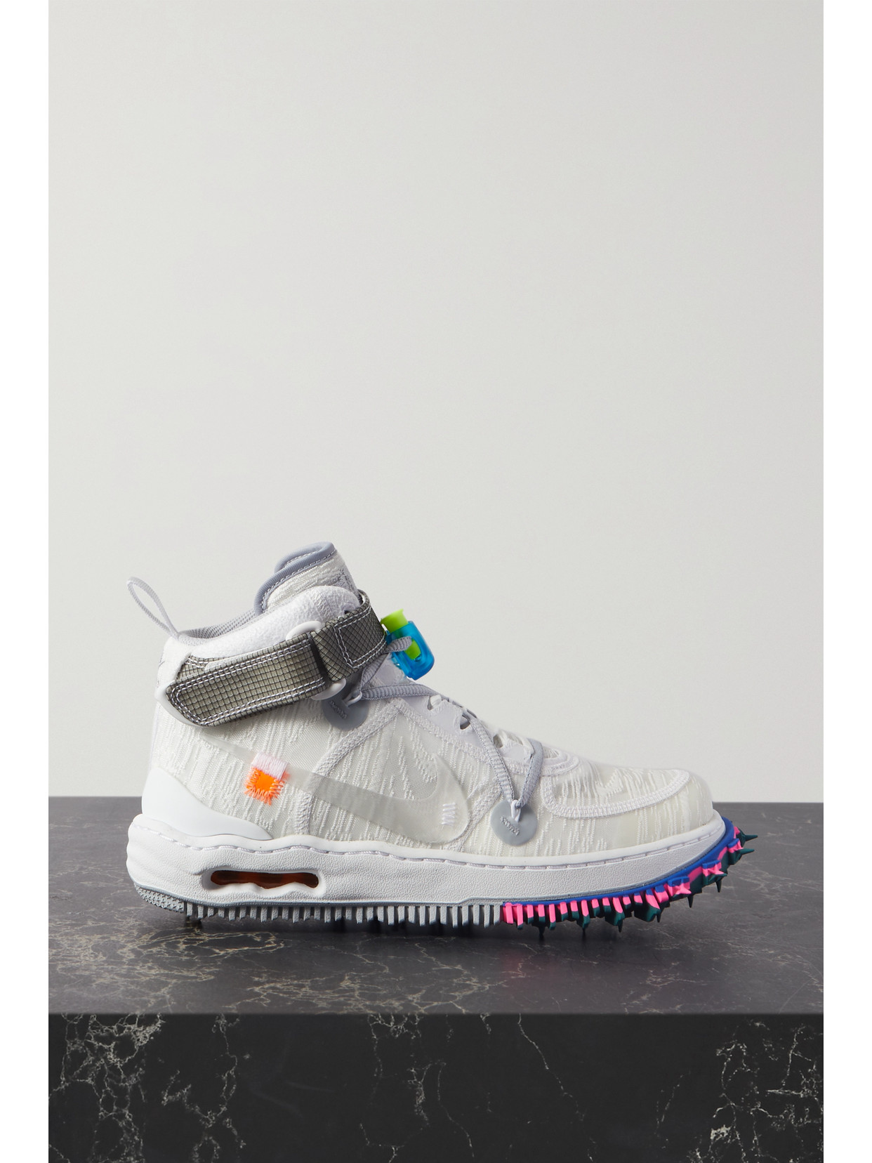 NIKE + OFF-WHITE AIR FORCE 1 MID SPIKED MESH SNEAKERS