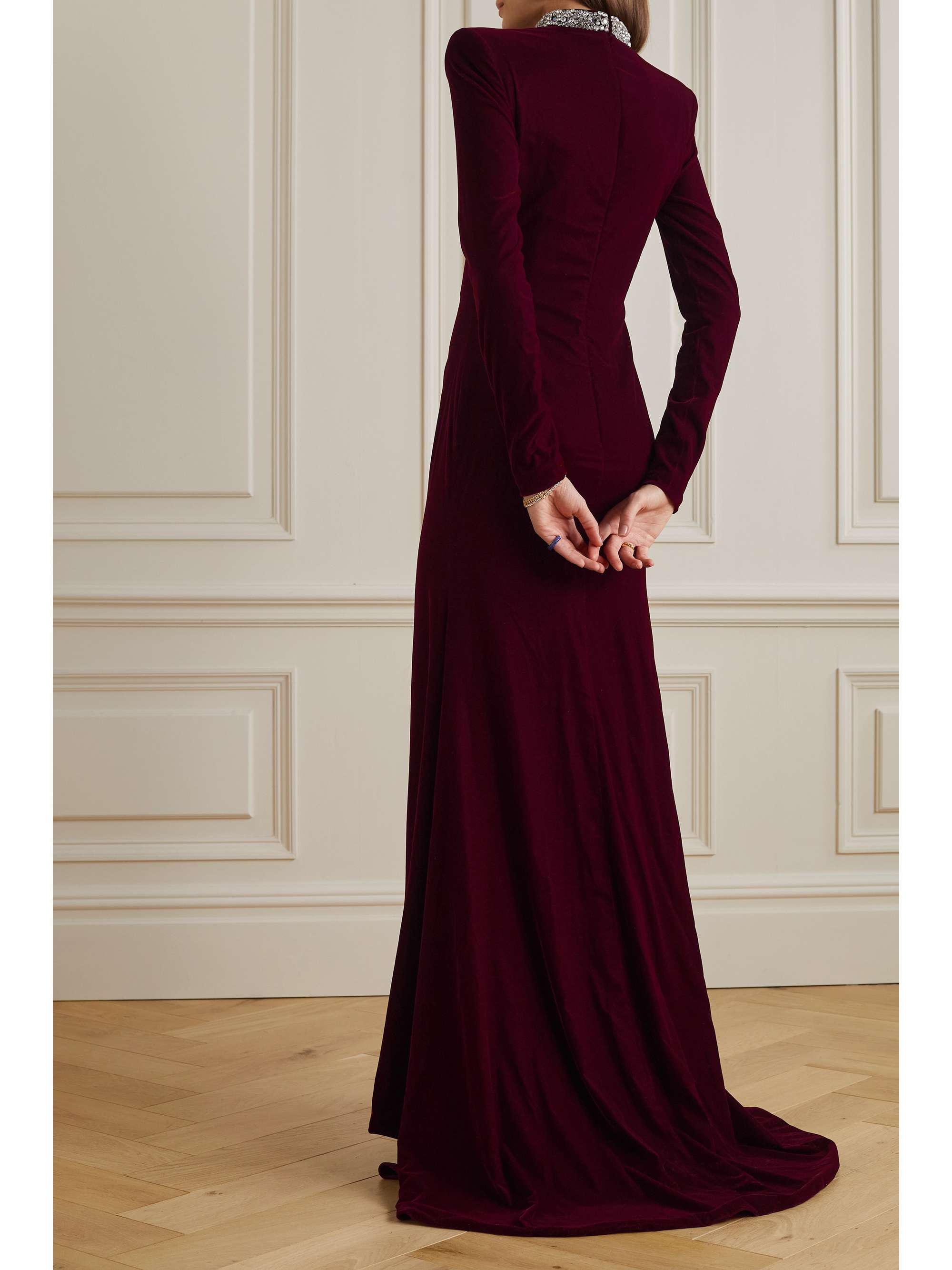MISS SOHEE Crystal-embellished cutout stretch-velvet gown