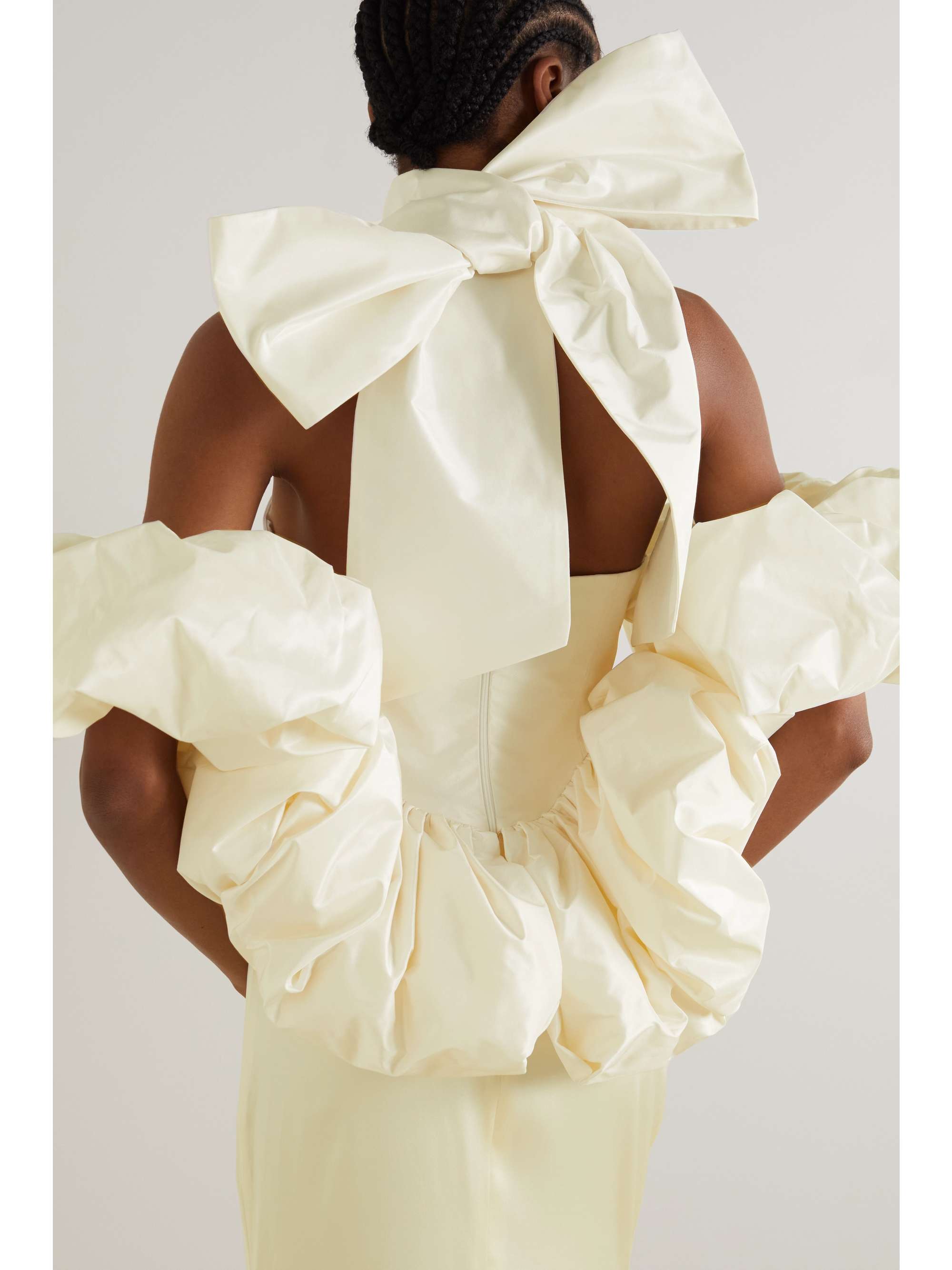 MISS SOHEE + The Vanguard strapless convertible silk-taffeta peplum top